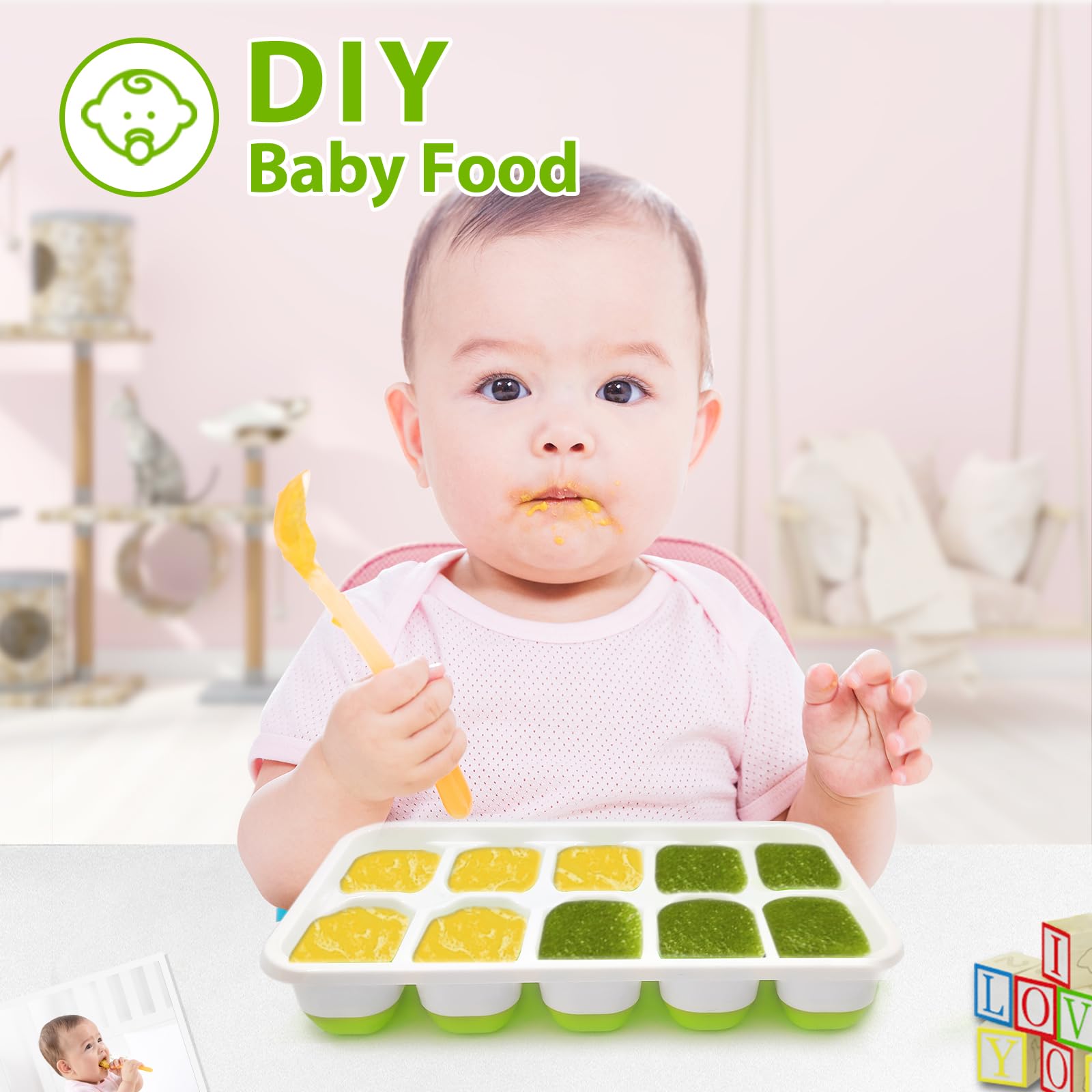 DOQAUS Ice Cube Trays 4 Pack, 40 pcs Silicone Ice Cubes Tray Maker with Spill-Resistant Removable Lid, Easy Release & Pop out, LFGB and BPA Free, Stackable Flexible, for Soup, Food, Cocktail, Coffee