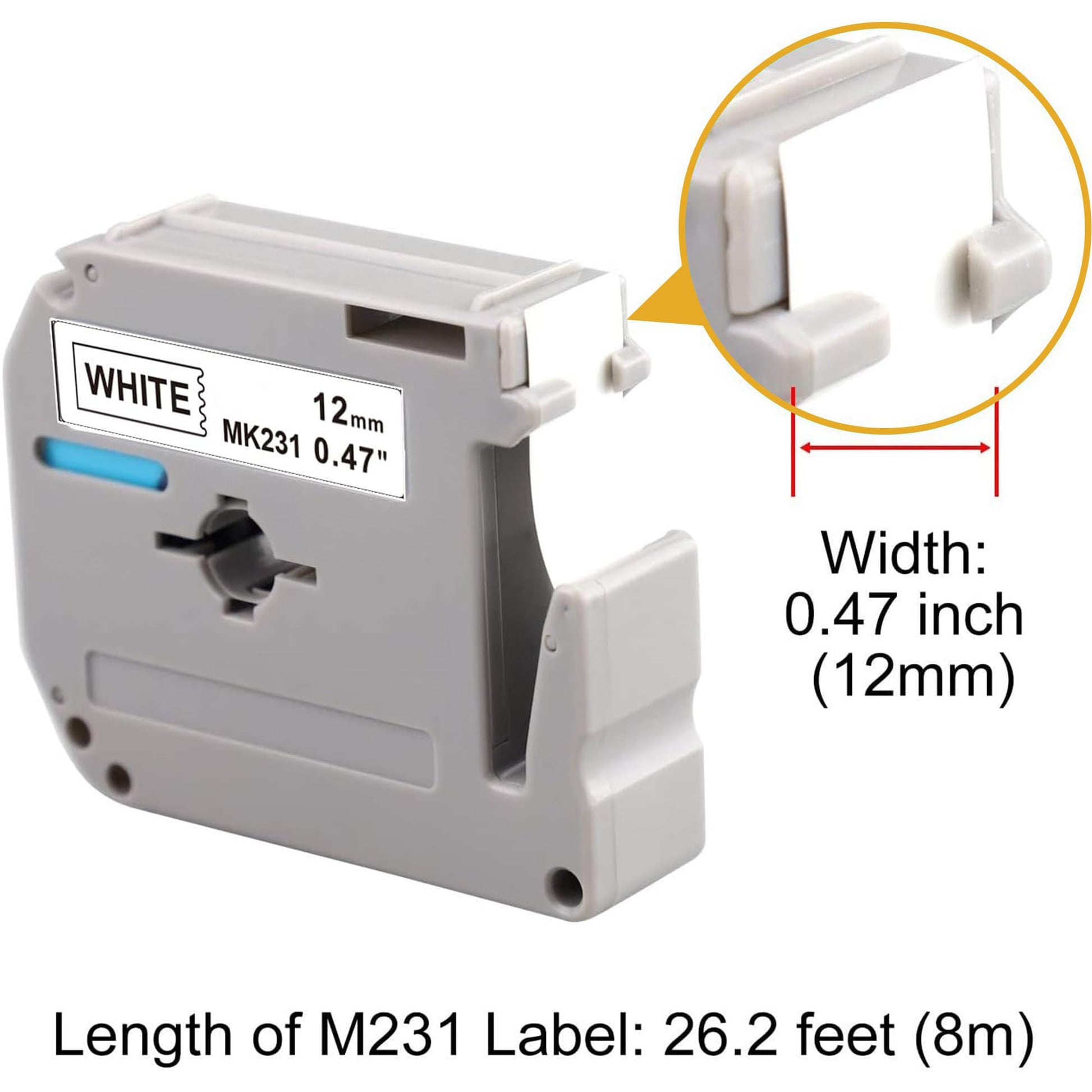 6-Pack M-K231 M Tape Compatible Label Tape Replacement for Brother P-Touch M231 MK231 M-231 M-K231S 12mm 0.47'' White Work with Brother Ptouch PT-65 PT-M95 PT-90 PT-70 PT-80 PT-70BM PT-45 Label Maker