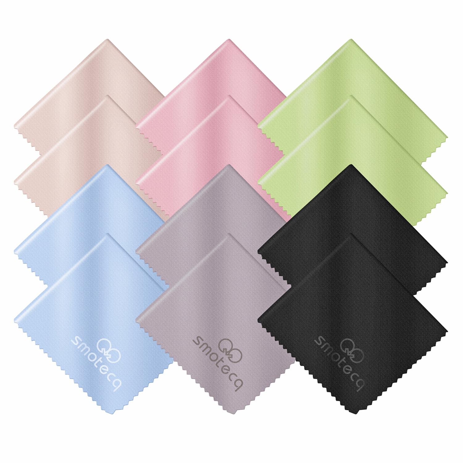 SmoTecQ 12 Pack Assorted Colors Microfiber Cleaning Cloths - Safe and Effective Cleans Lenses, Glasses, Screens, Cameras, Eyeglasses, Cell Phone, LCD TV Screens and More (6X7)