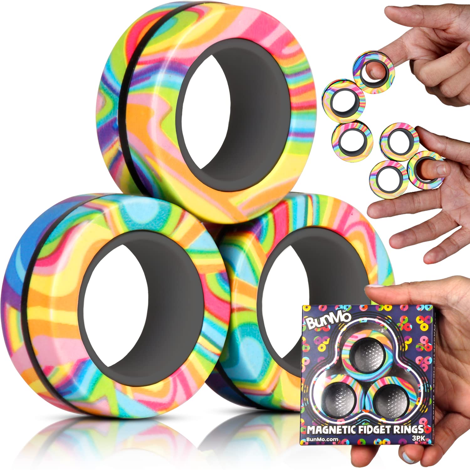 BUNMO Stocking Stuffers for Teens - Magnetic Rings - Fidget Toys Adults - Magnetic Fidget Rings - Stocking Stuffers for Adults - Addictive Fidget Toy for Boys & Girls - Great Teen Gift - Multicolor