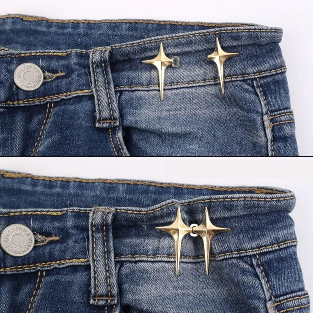 8 Sets Adjustable Star Button Pant Waist Tightener, Adjustable Waist Buckle Sets No Sew and No Tools Detachable Decorative Waist Buckles, Jean Buttons Pins for Loose Jeans, Pants, Skirts, Sleeves