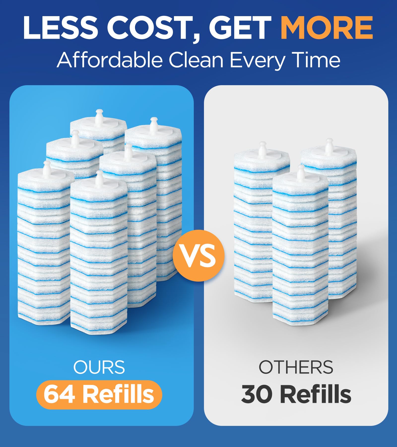64 Count Toilet Wand Refills for Clorox Toilet Wand, 5X Cleaning Power Toilet Bowl Cleaners with Exclusive Formula, High-Density Disposable Toilet Brush Scrubber - No Falling Apart, Fresh Fragrance