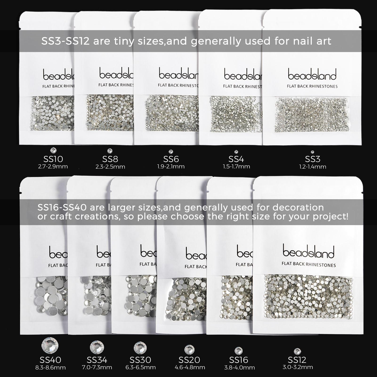 beadsland Flat Back Crystal Rhinestones Round Gems for Nail Art and Craft Glue Fix, CrystalAB (4.6-4.8mm) SS20/1440pcs