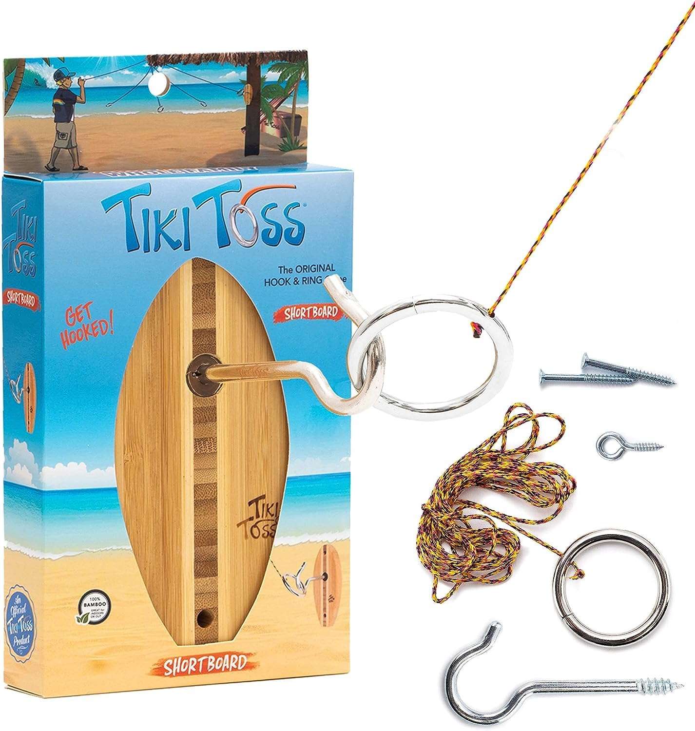 Tiki Toss Ring Toss Game for Adults - 13 Inch Surfboard Edition - Hook and Ring Game for Outdoor & Indoor Use, Gift for Husband, dad, College Boys