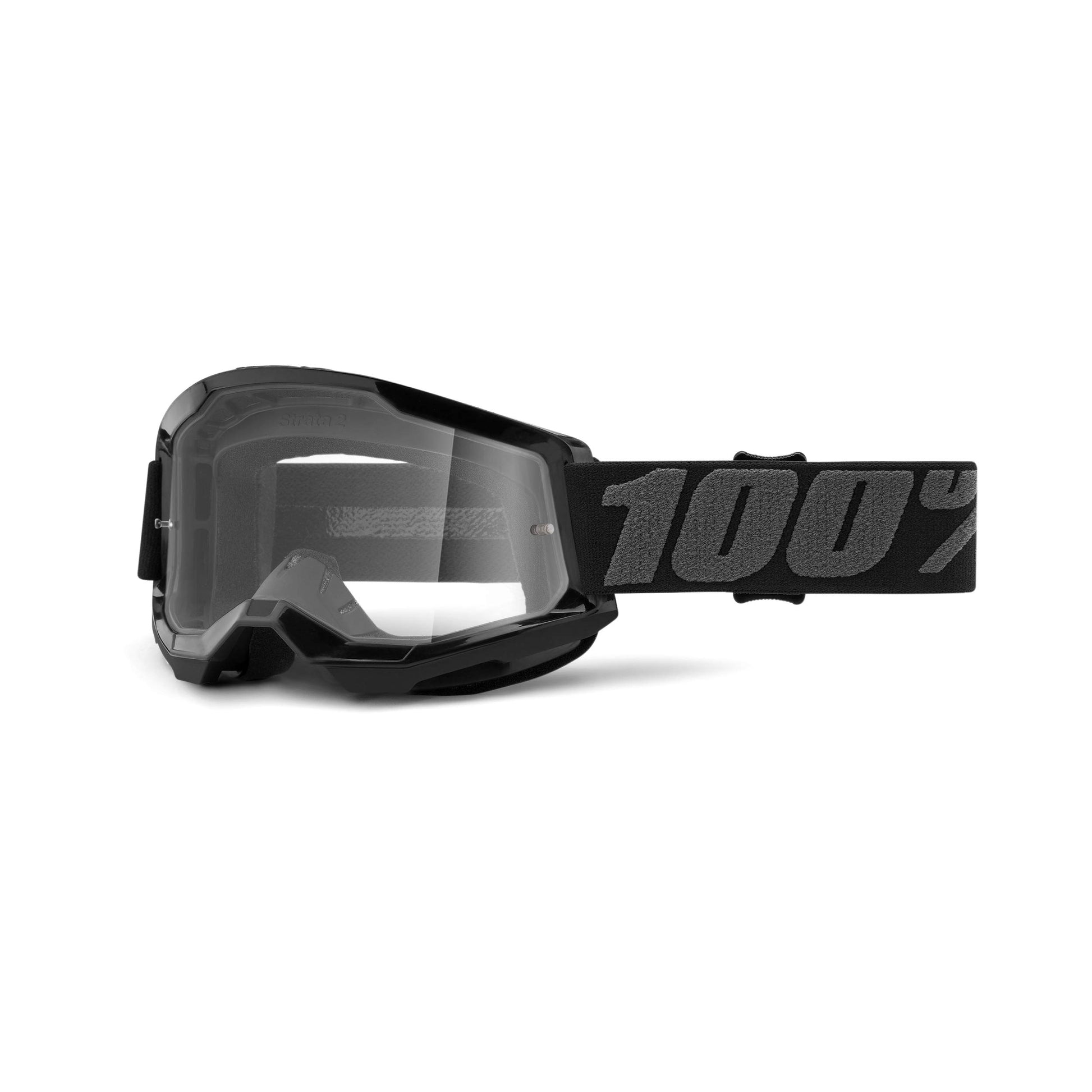 100% Strata 2 Motocross & Mountain Bike Goggles - MX and MTB Racing Protective Eyewear (Black - Mirror Silver Lens)
