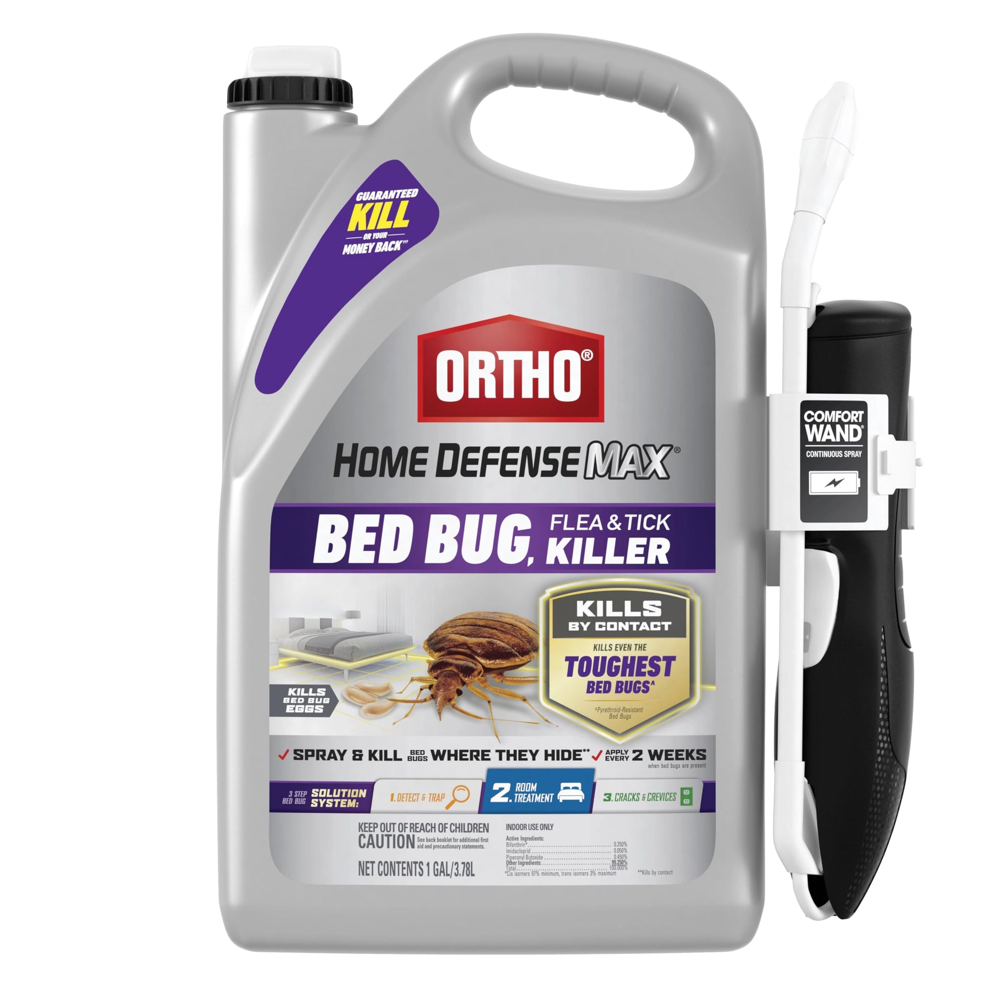 Ortho Home Defense Max Bed Bug, Flea and Tick Killer with Comfort Wand, Bed Bug Spray, Kills Bed Bug Eggs, Fleas and Ticks, 1 gal.