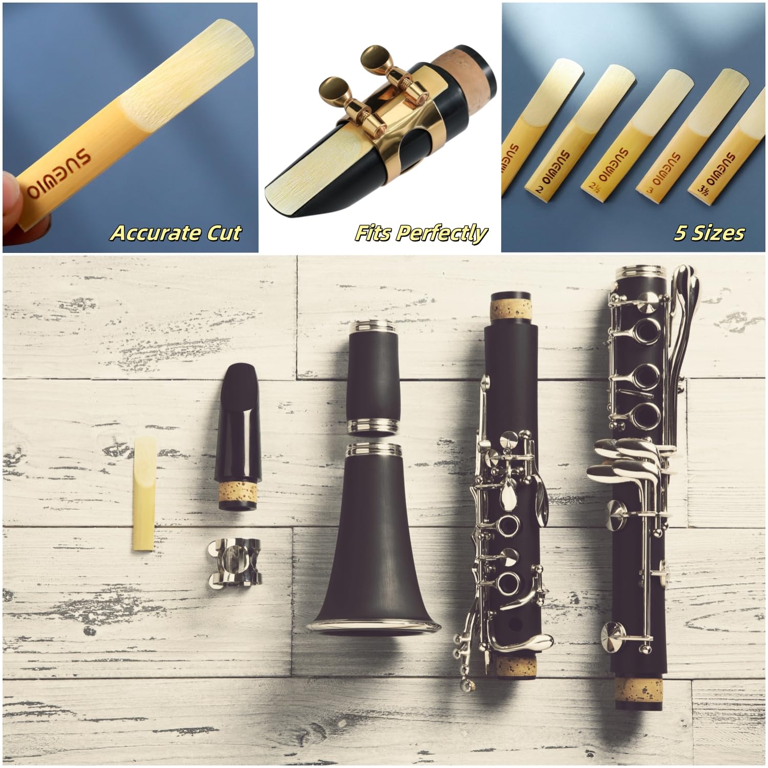 SUEWIO Bb Clarinet Traditional Reeds, Strength 2.5, 10 Pack with Portable Case
