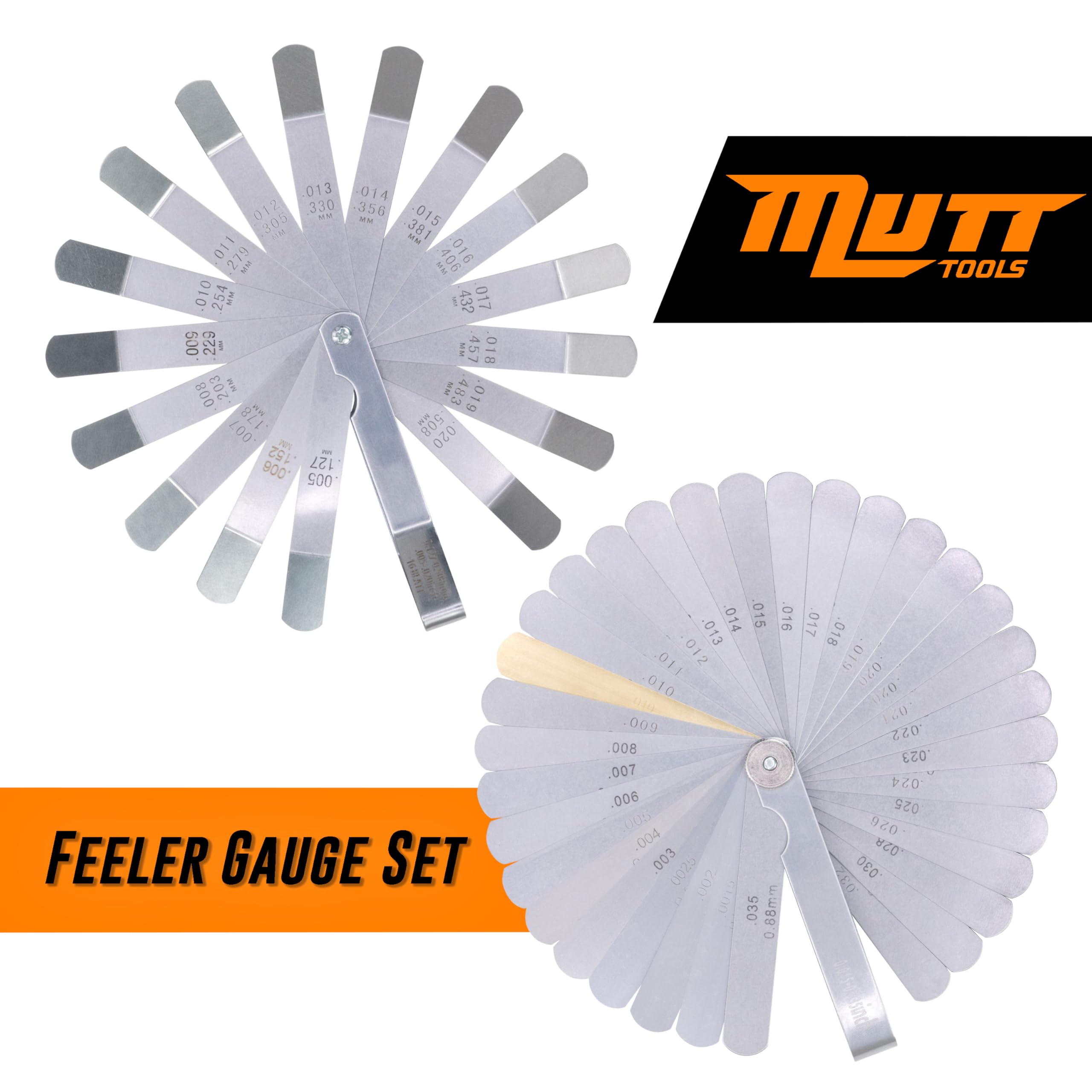 Mutt Tools 2pc Feeler Gauge Set - Premium Straight & Angled Feeler Gauges for Valves - Inch and Metric Measurement - Gap Tool for Automotive