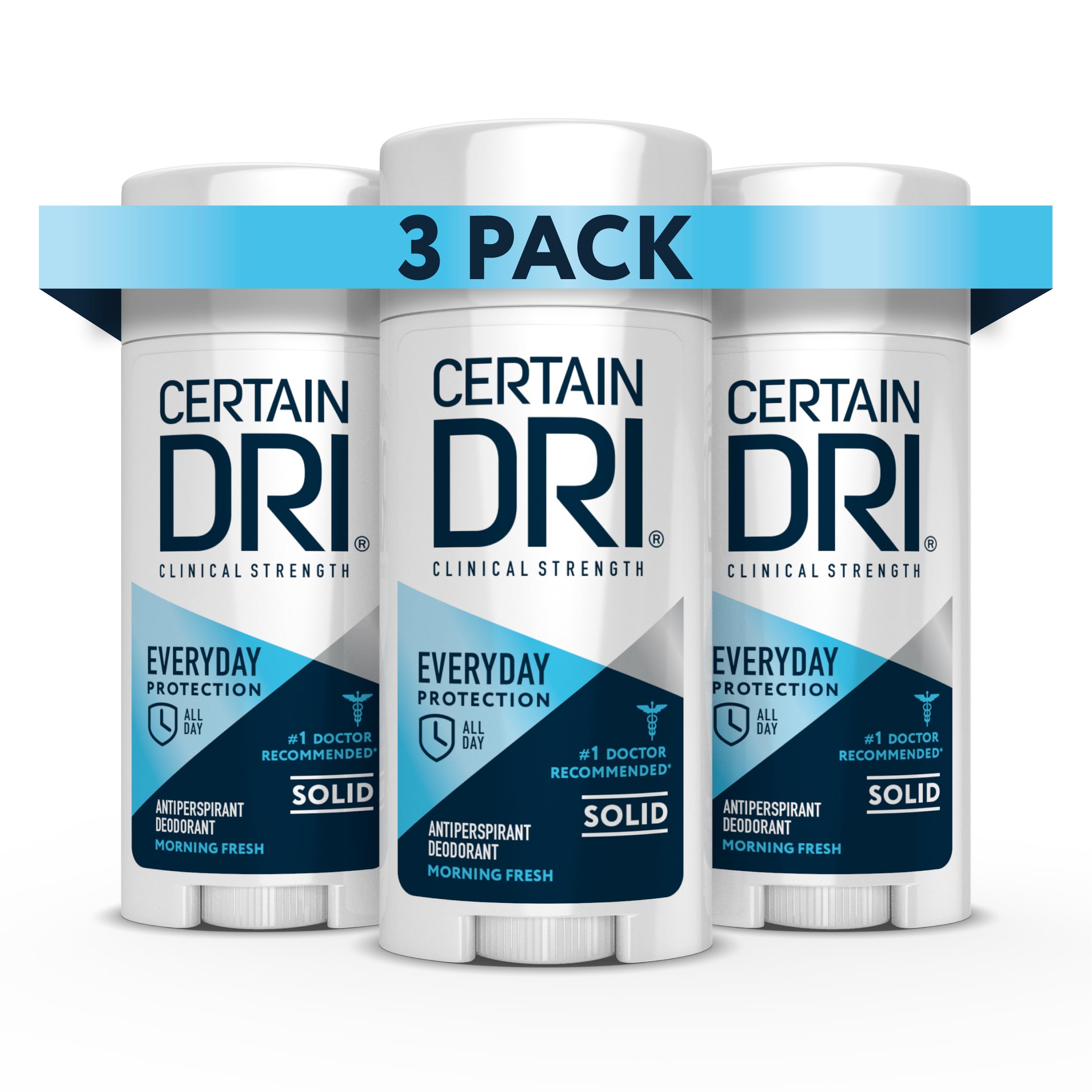 Certain Dri Everyday Strength Clinical Solid Antiperspirant, Hyperhidrosis Treatment for Men & Women, Long-Lasting 72hr Protection, Effective Sweat Control, Travel Friendly, Fresh Scent, 2.6oz