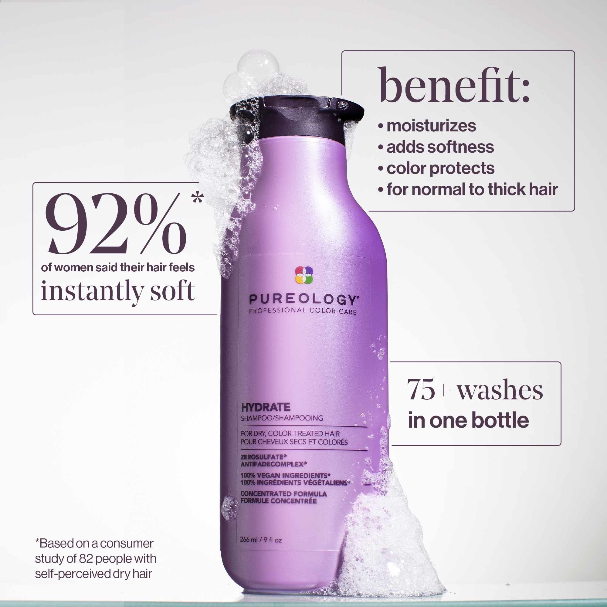 Pureology Hydrate Moisturizing Shampoo | Softens and Deeply Hydrates Dry Hair | For Medium to Thick Color Treated Hair | Sulfate-Free | Vegan , 1 L