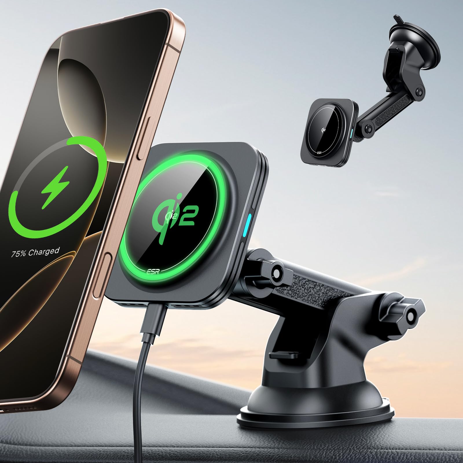 ESR for MagSafe Car Mount Charger, for MagSafe Car Charger, Dashboard/Windshield Magnetic Wireless Car Charger, 360° Rotation, Magnetic Car Phone Holder Mount for iPhone 16/15/14/13/12, Fast Charging