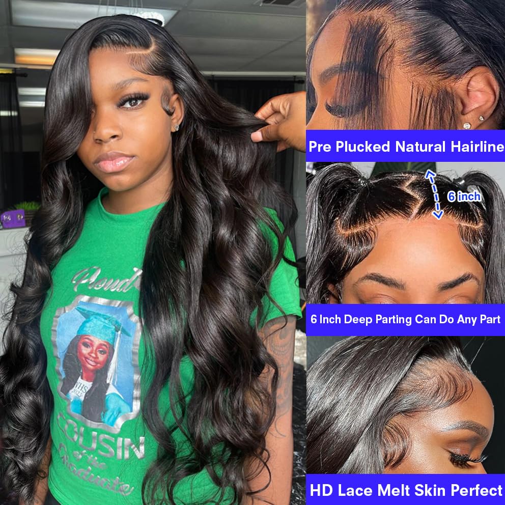 30 Inch 13x6 Lace Front Wigs Human Hair 200% Density Body Wave Lace Front Wigs Human Hair Pre Plucked Glueless Wigs Human Hair Wigs 13x6 HD Lace Frontal Wigs Human Hair Lace Front Wigs for Women