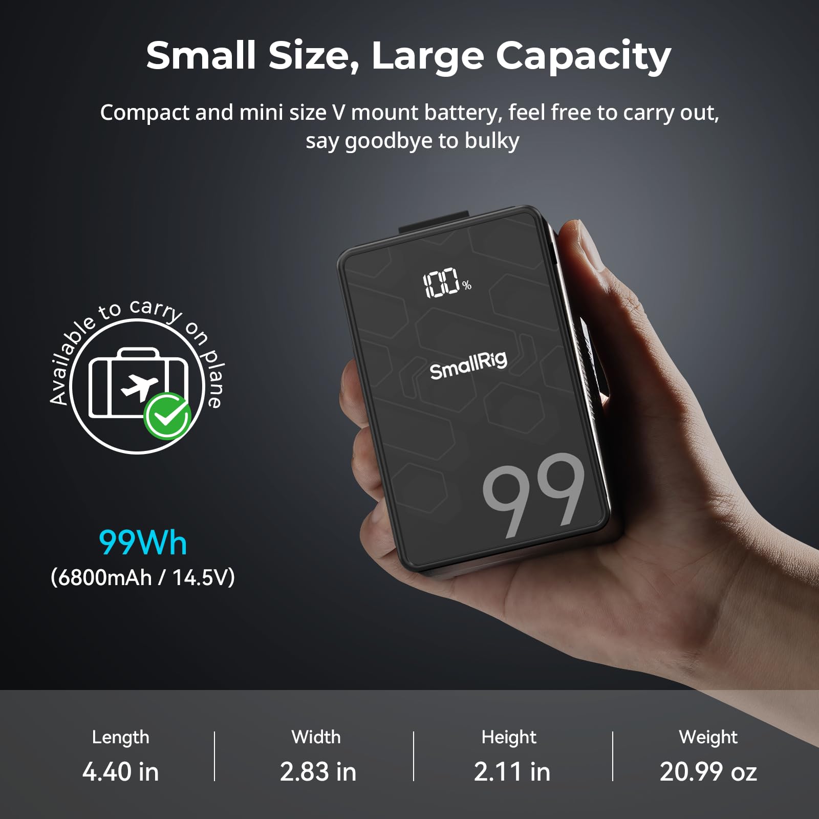SMALLRIG V Mount Battery VB99 SE, 99Wh / 6800mAh V Mount Battery with 65W Output, 2.5H Full Charge, with USB-C, D-TAP, USB-A, Dual DC Ports, OLED Screen, for Camera, Camcorder, Monitor, Video Light