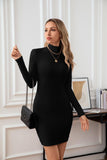 VICHYIE Women Dress Mock Neck Bodycon Ribbed Long Sleeve Fall Mini Black M