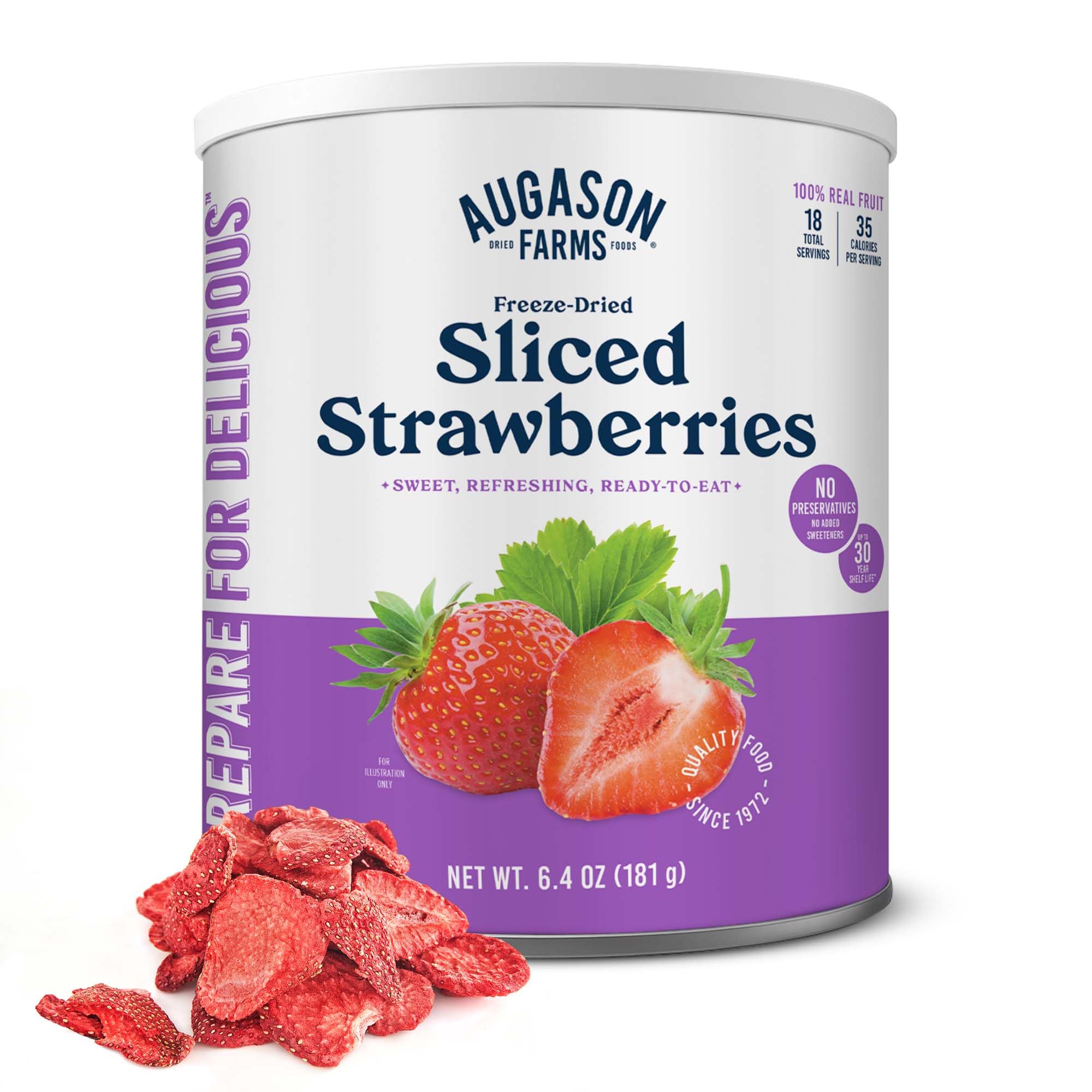 Augason Farms gefriergetrocknete Erdbeerscheiben-Dose – glutenfreier Snack zum Backen, für Smoothies und zur Notfallbevorratung – gesunde einzelne Fruchtsnacks – 6,5 Unzen (18 Portionen)