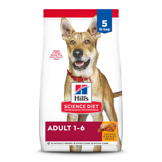 Hill's Science Diet Adult 1-6, Adult 1-6 Premium Nutrition, Dry Dog Food, Chicken & Barley, 5 lb Bag