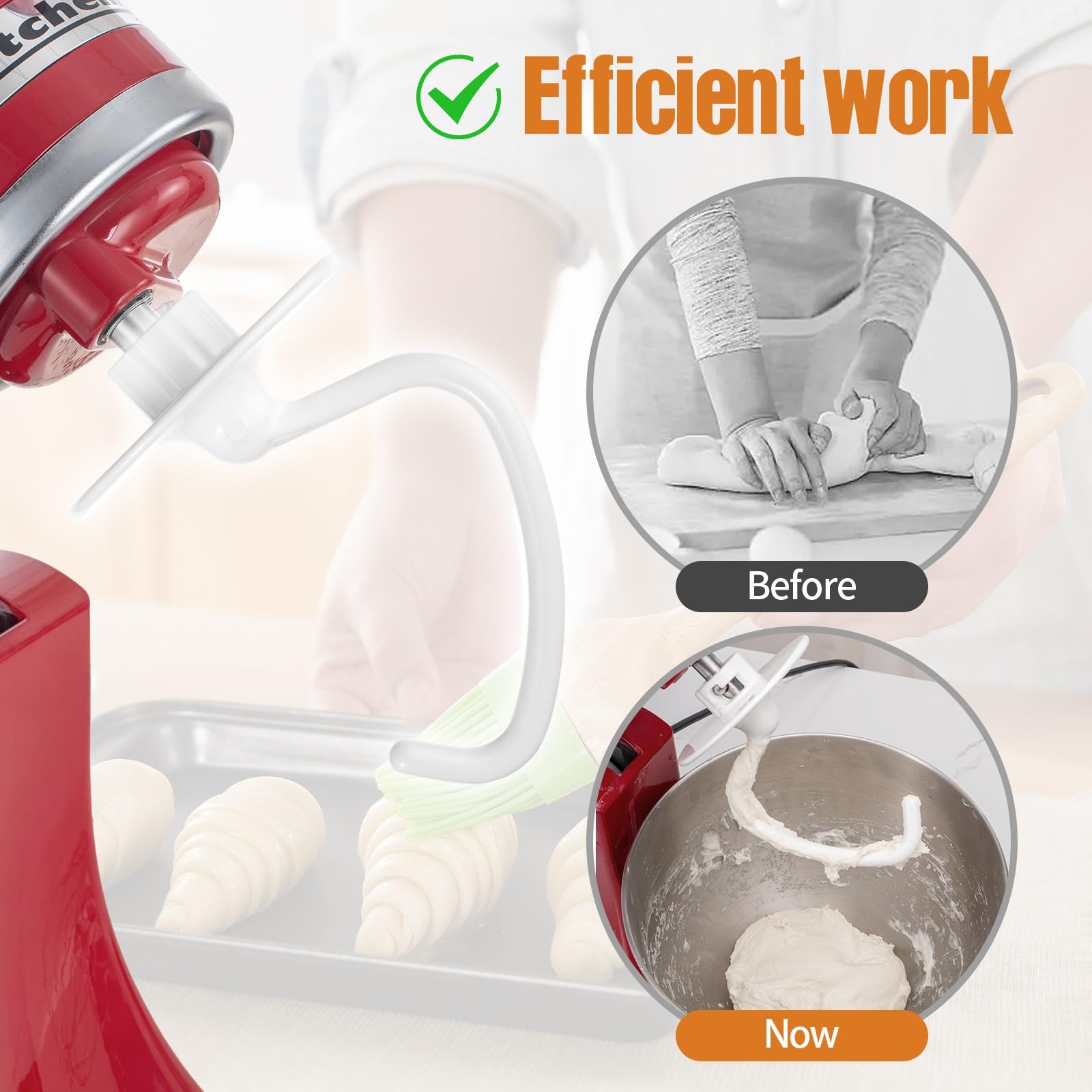 K45DH Coated Dough Hook for KitchenAid Mixer, Attachment for Kitchen Aid K45 K45SS KSM90 KSM150 Tilt-Head Stand Mixers, 4.5/5.0 Quart Bowel