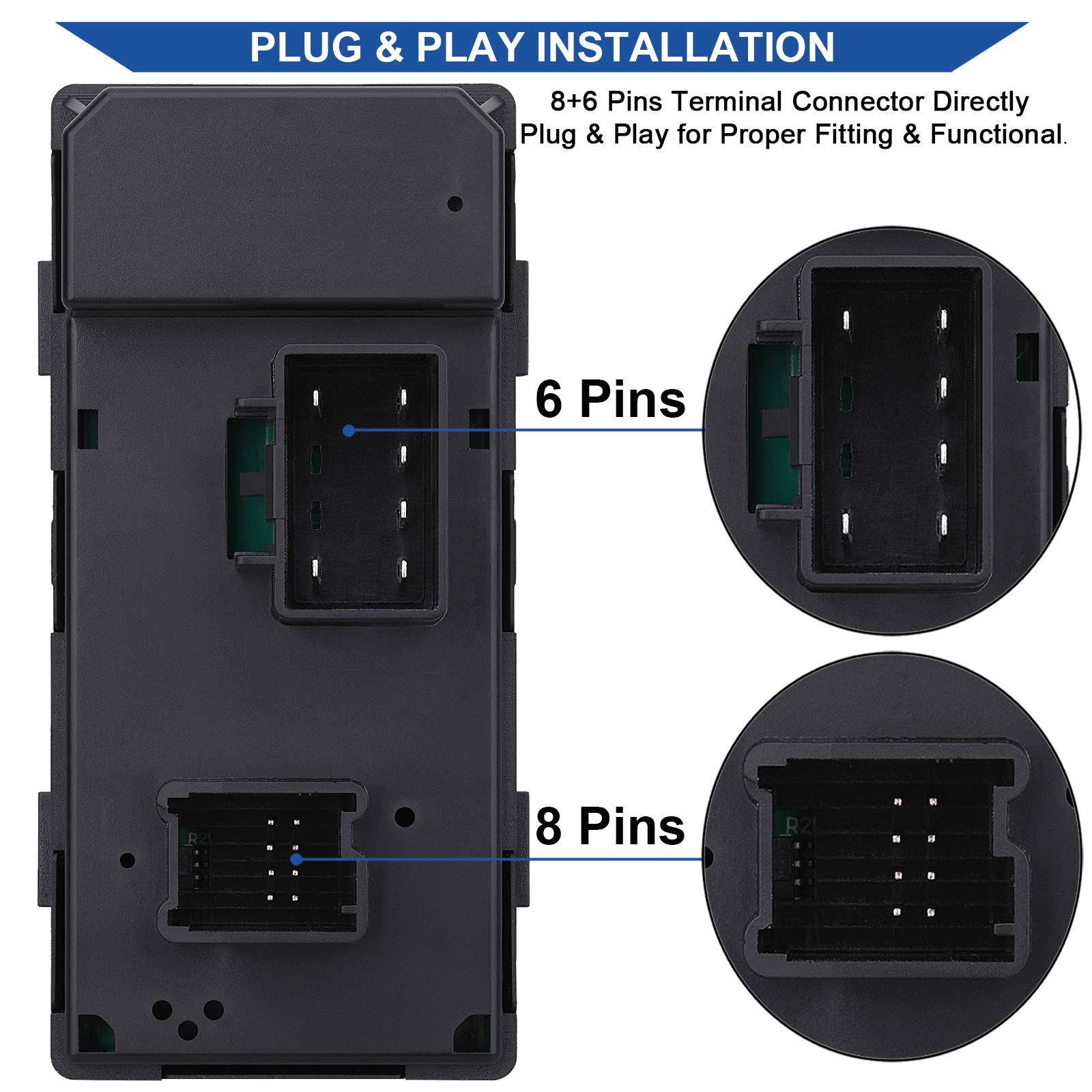 Obaee Driver Side Power Master Window Switch, Compatible with Chevy Silverado/Chevrolet Traverse/HHR/2007-2013 GMC Sierra/Yukon/Buick Enclave Replace OE 20945129 25789692