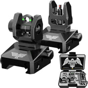 Visiofire Fiber Optic Iron Sights for Picatinny Rail | Flip Up Front and Rear Backup Sights with Red Green Dots | Tool-Free Ajustable Rear Flip Up Sights | Pop Up Fiber Optic Sights Rapid Transition