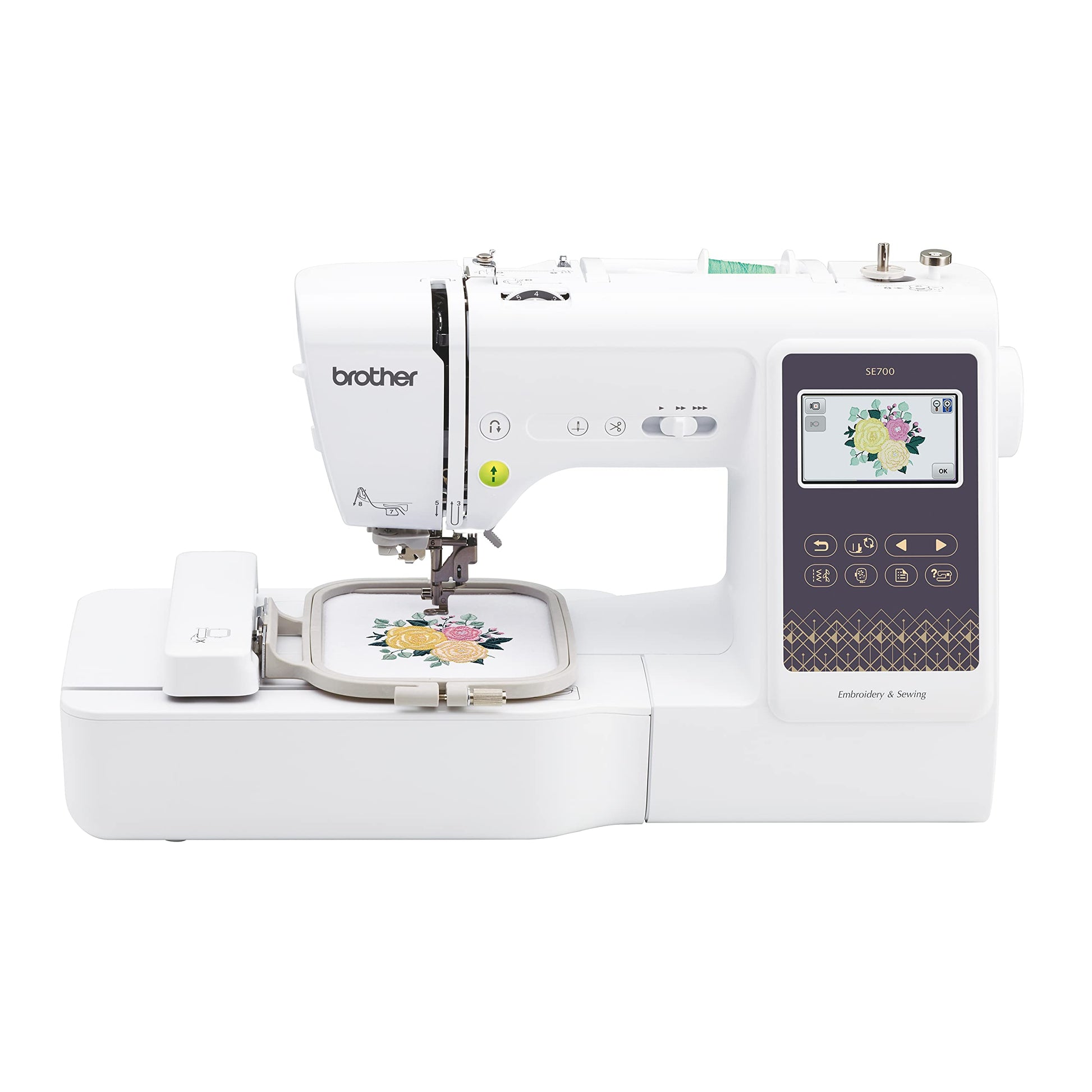 Brother SE700 Sewing and Embroidery Machine, Wireless LAN Connected, 135 Built-in Designs, 103 Built-in Stitches, Computerized, 4" x 4" Hoop Area, 3.7" Touchscreen Display, 8 Included Feet, White