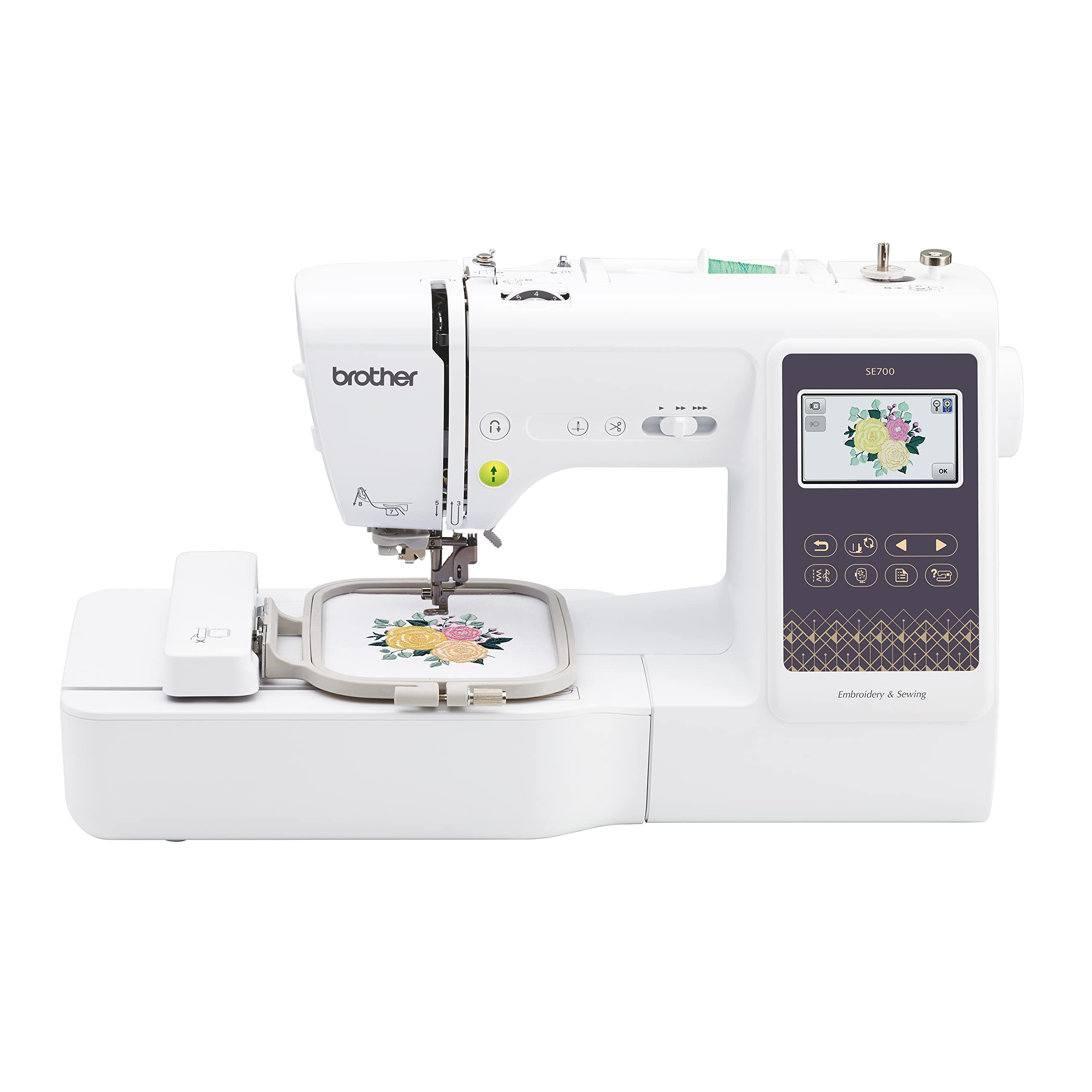 Brother SE700 Sewing and Embroidery Machine, Wireless LAN Connected, 135 Built-in Designs, 103 Built-in Stitches, Computerized, 4" x 4" Hoop Area, 3.7" Touchscreen Display, 8 Included Feet, White