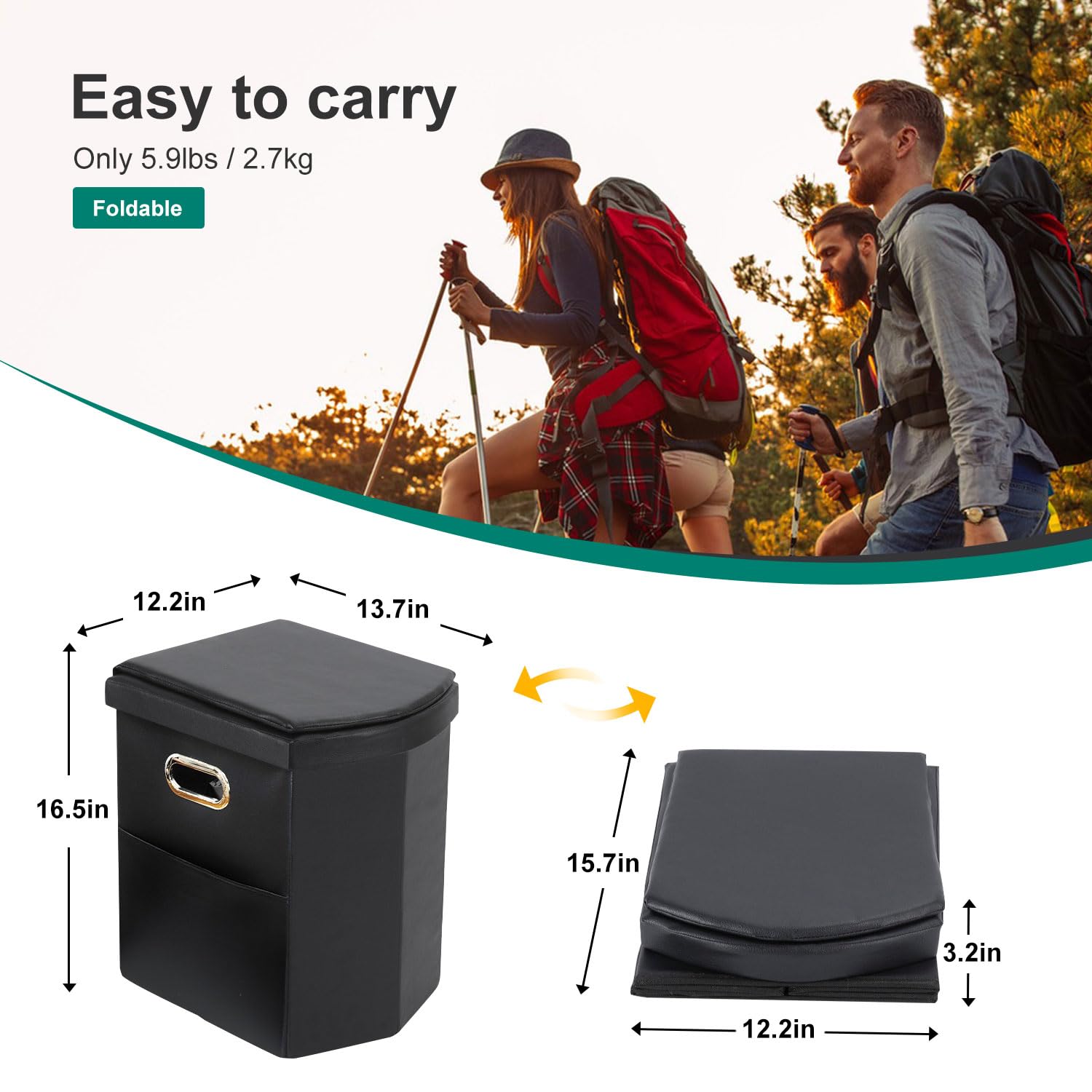 Ann Katy Upgrade XL Portable Toilet for Adults, Extra Large Portable Travel Floding Camping Toilet, Camping Tall Toilets with Lid for Kids Compact Potty for Car,Hiking,Beach,Toilet Storage Stool