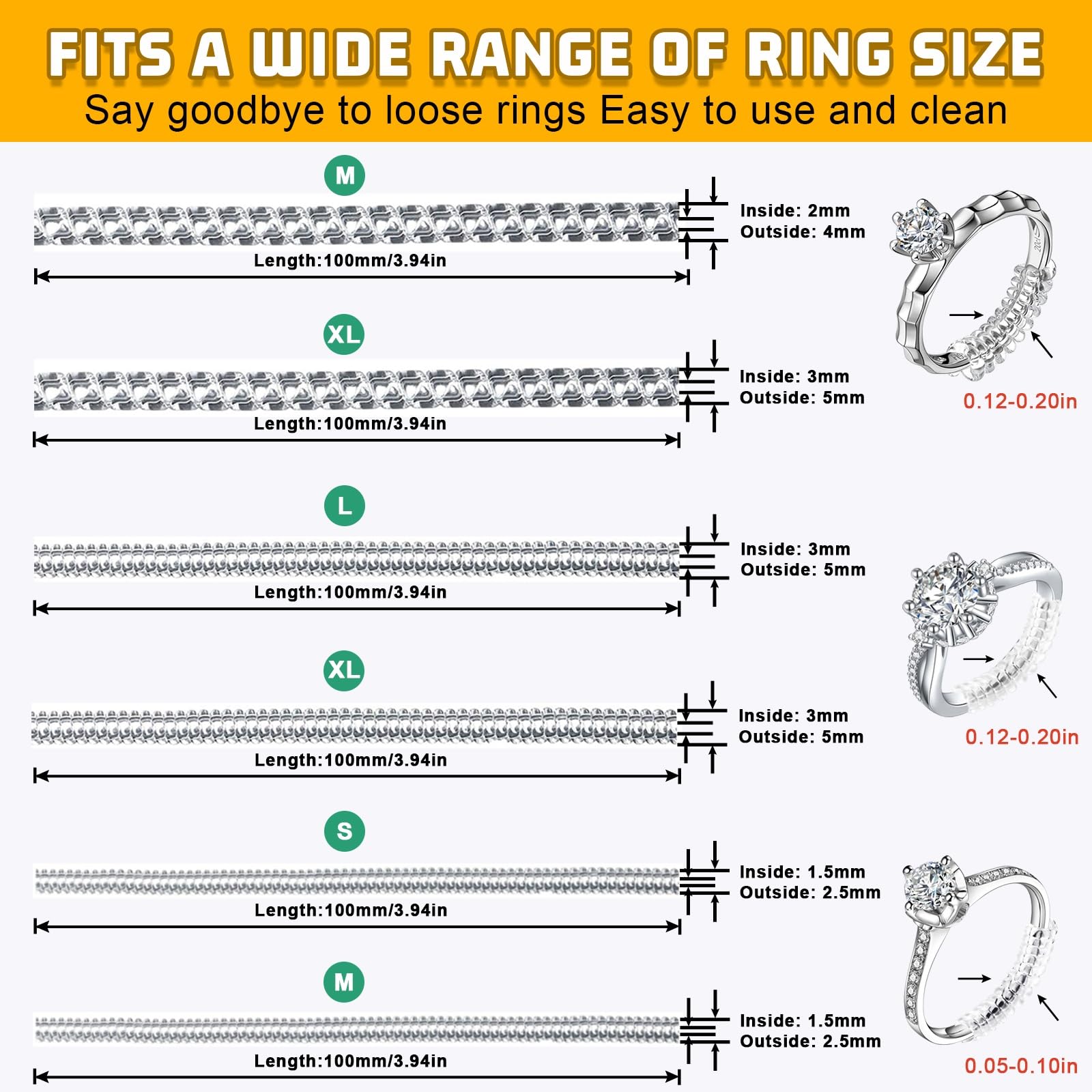 Ring Sizers for Loose Rings, 14 Pack Invisible Ring Size Adjuster Silicone, Ring Guards Spacer Tightener Resizer Fitter for Women Men, Make Ring Smaller Without Resizing Thick Band (Transparent-14PCS)