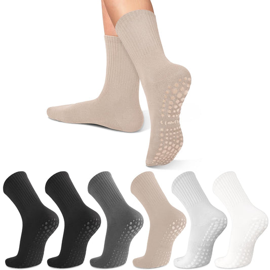 lilisilk 6 Pairs Pilates Socks with Grips for Women-Non-Slip Yoga Socks for Ballet Dance Barefoot Workout Pregnant Crew Socks