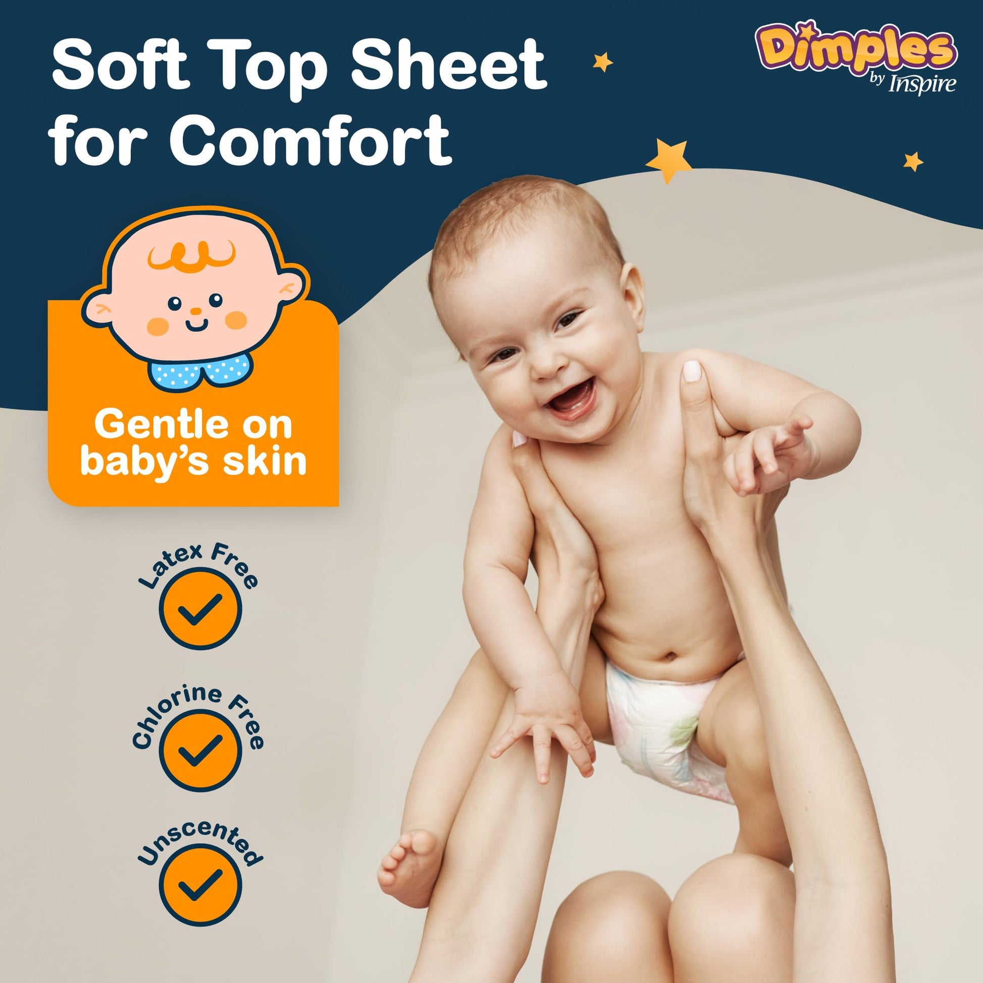 Inspire Dimples Booster Pads, Baby Diaper Doubler with Adhesive - 1 Size Fits All Diapers - Boosts Diaper Absorbency - No More leaks 90 Count (with Adhesive for Secure Fit)
