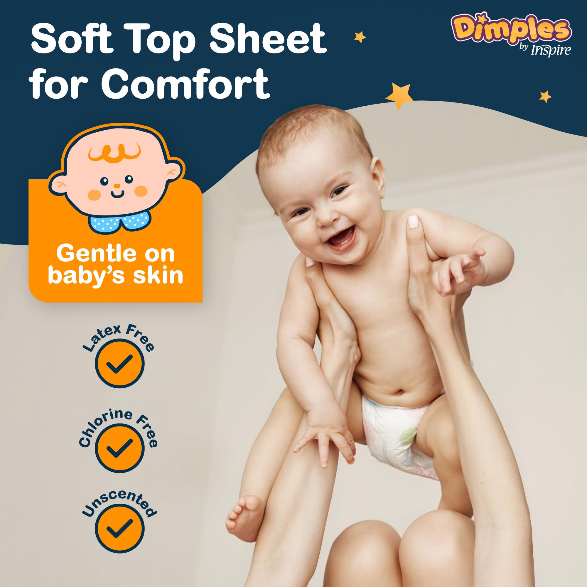 Inspire Dimples Booster Pads, Baby Diaper Doubler with Adhesive - 1 Size Fits All Diapers - Boosts Diaper Absorbency - No More leaks 90 Count (with Adhesive for Secure Fit)