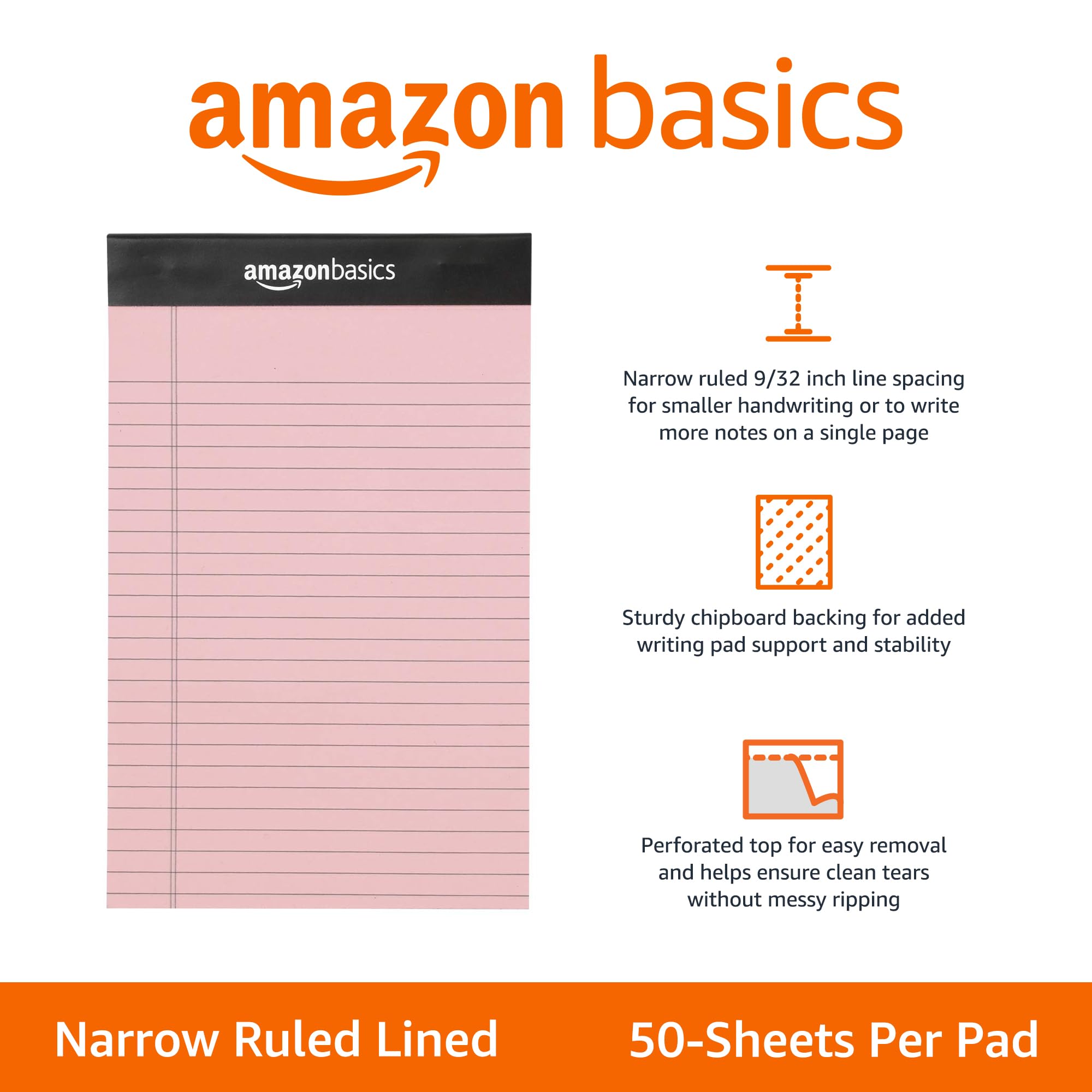 Amazon Basics Narrow Ruled Lined Writing Note Pad, 5 inch x 8 inch, Canary, 600 Count (12 Packs of 50)