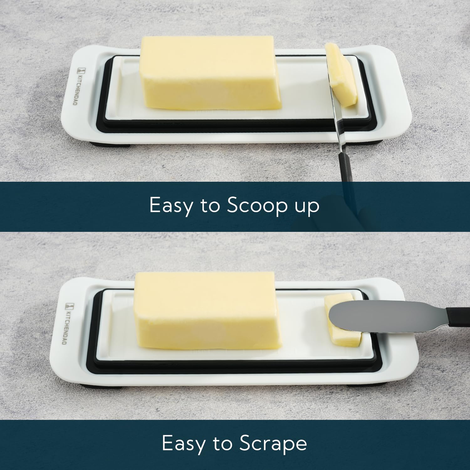 KITCHENDAO Airtight Butter Dish with Lid for Countertop and Refrigerator Door Shelf, Butter Keeper, Plastic Butter Holder Tray Container for West/East Coast Butter, White