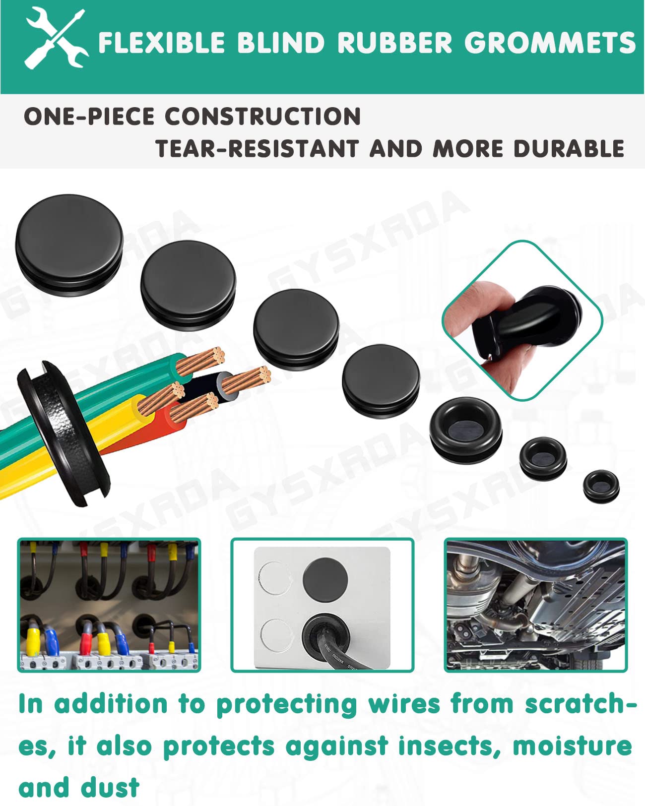 Gysxrda Rubber Grommet Kit 200 Pack - 7 Sizes Firewall Rubber Hole Plugs Rubber Grommets for Wiring, Automotive, Home Improvement Cord Pipe Wire Organization (7/25, 3/8, 1/2, 5/8, 3/4, 7/8, 1 inch)