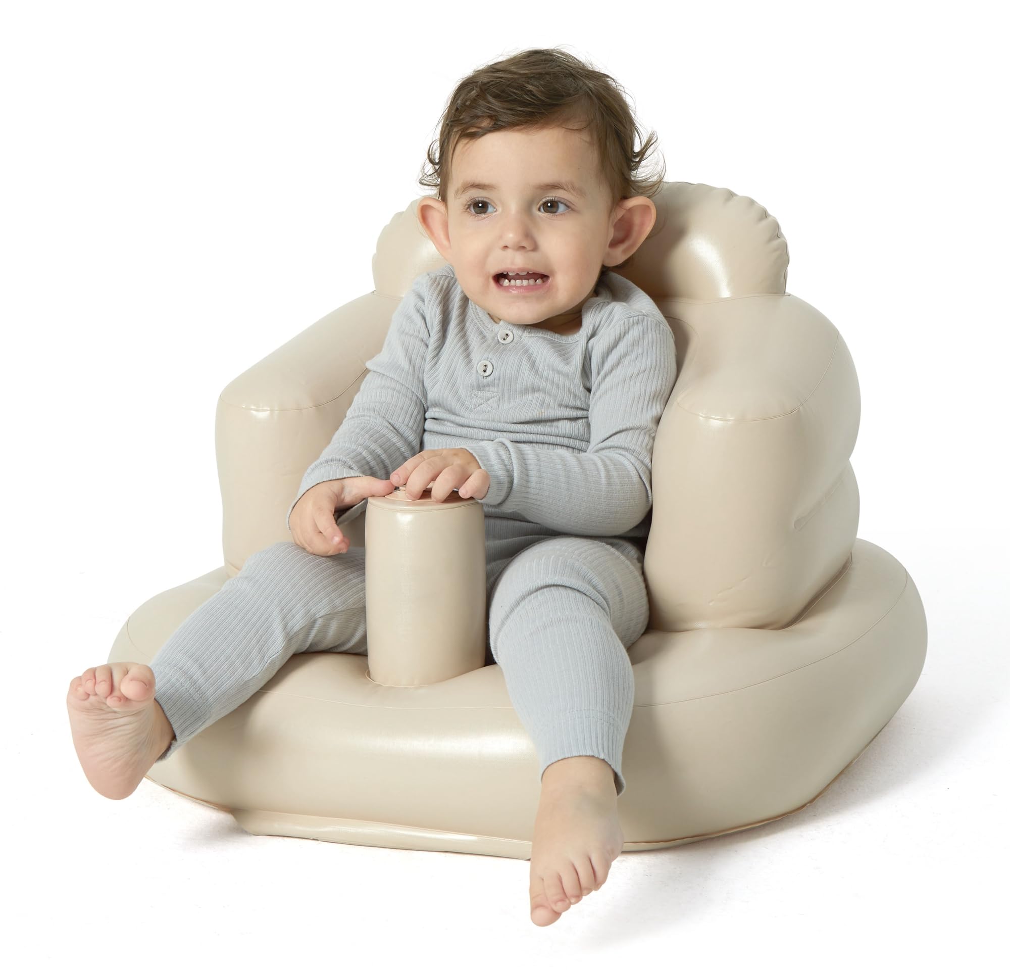 MINK Inflatable Baby Seat with Built-in Pump – Floor Seat for Infants 3 Months & Up, Blow Up Baby Chair,Ideal for Sitting Up and Learning to Play (Khaki)