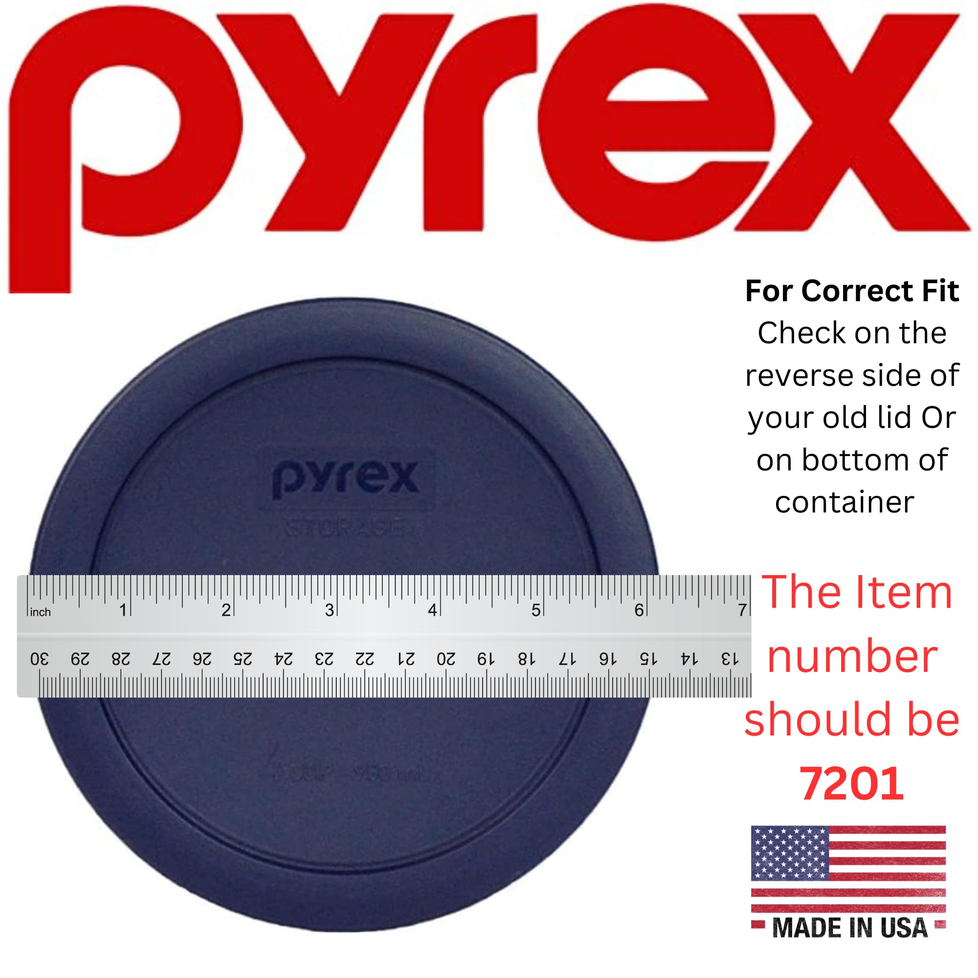 Pyrex Bundle - 4 Items: 7201-PC 4-Cup Blue Round Plastic Lids - Original Genuine Pyrex - Made In The USA
