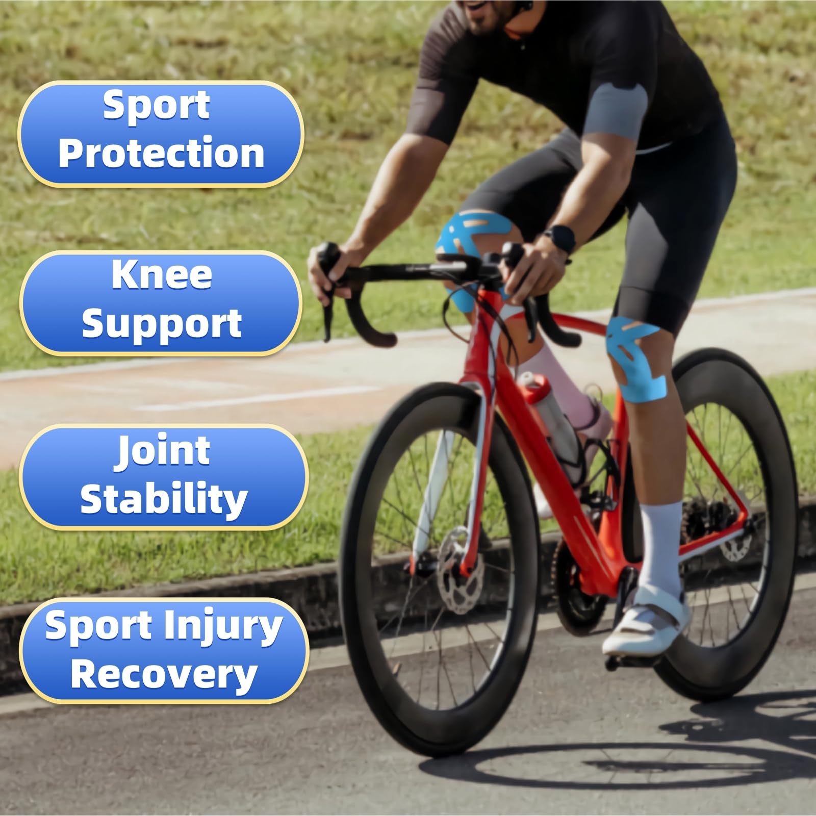 IEADEN Precut Kinesiology Tape for Knees, 10 Pcs - Knee Support & Stability, Knee Pain Relief Athletic Tape - Waterproof & Elastic, Breathable Hypoallergenic Latex-Free Tape, Black