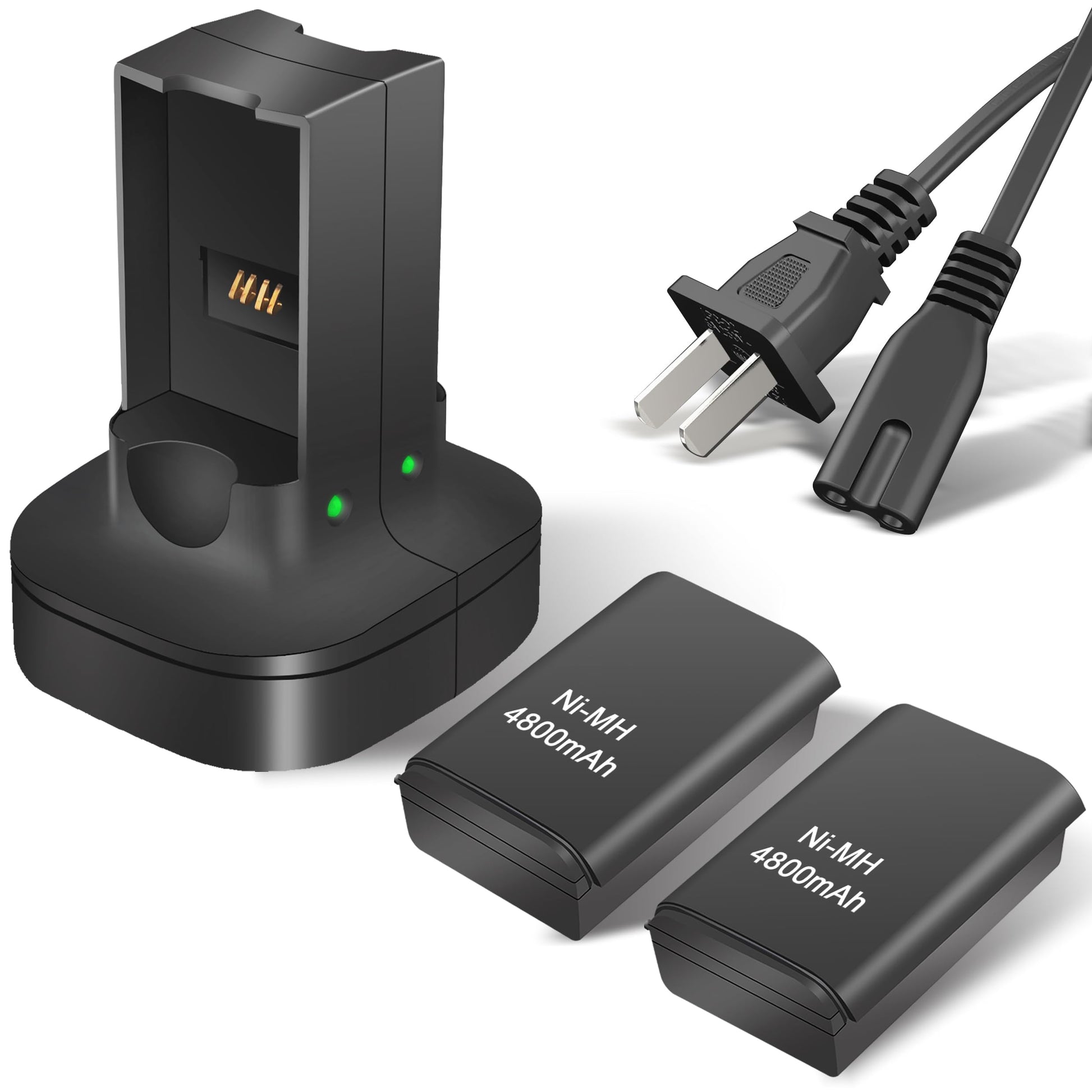 2 Pack 4800mAh Rechargeable Battery Pack with Dual Charging Station Dock for Xbox 360 Controller