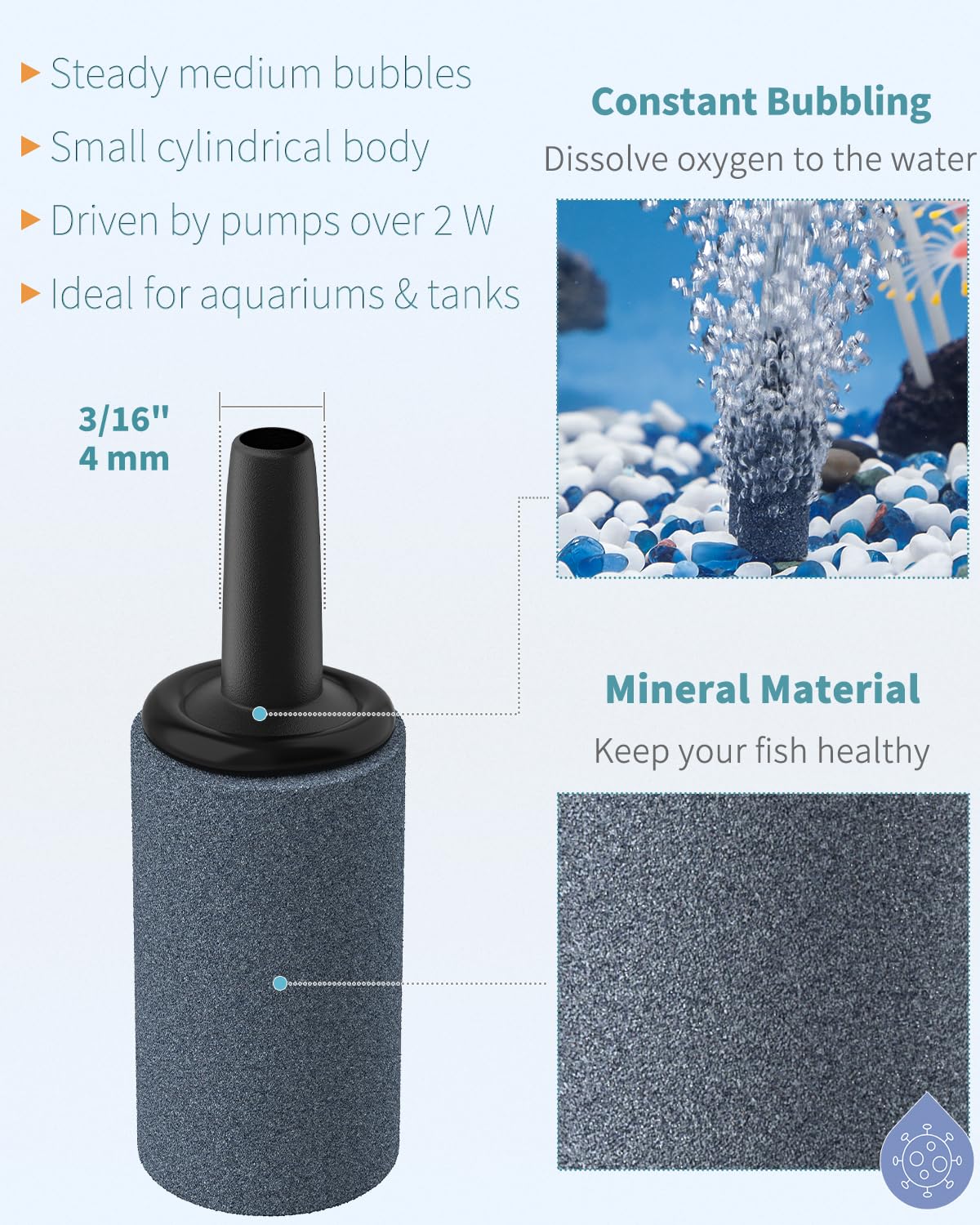 Pawfly Aquarium Air Stone 1 Inch, Fish Tank Air Stone Aerator Bubble Diffuser for Nano Air Pumps Small Buckets and Fish Tanks, 10 Pack