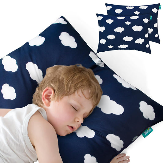 Toddler Pillow for Sleeping, Kid Pillow 14" x 19" for Small Travel Bed, Nap Pillow for Crib, Soft & Skin-Friendly Small Pillows for Sleeping, Toddler Use Only, Age 2 to 5 (Navy Cloud)