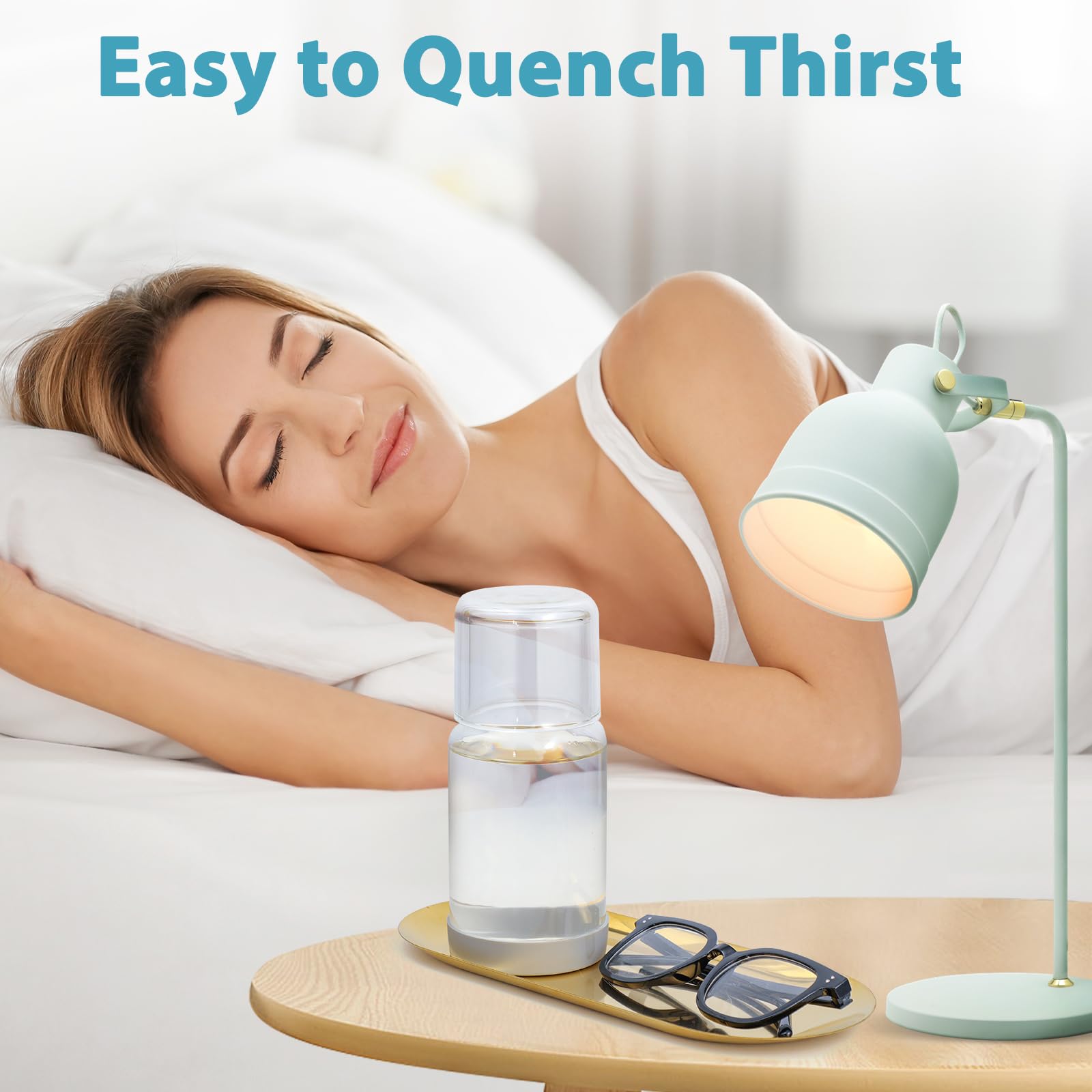 Wikapy Bedside Water Carafe and Glass Set With Silicone Coaster for Nightstand, Bedroom, 18 OZ Clear Mouthwash Dispenser for Bathroom