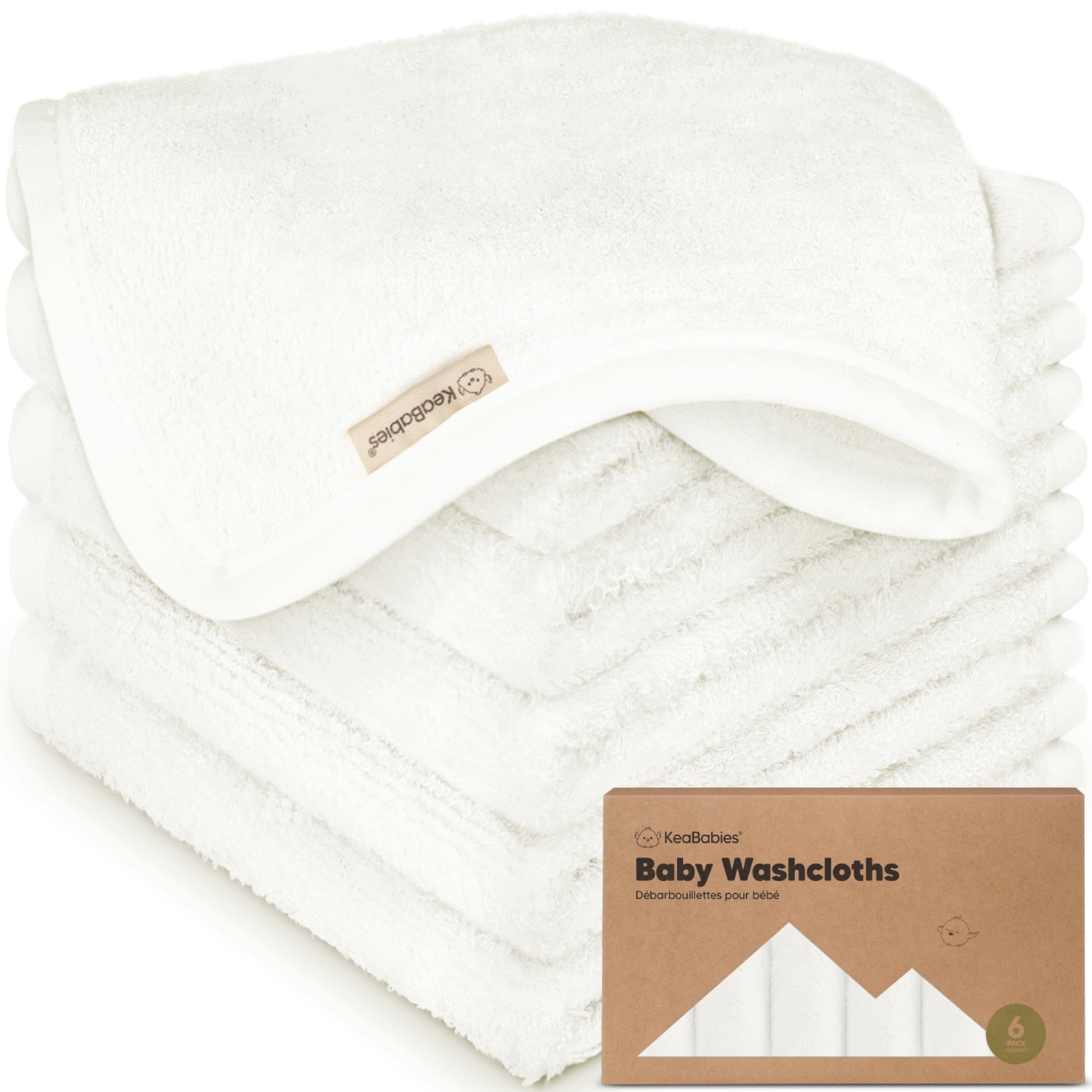 6-Pack Soft Baby Washcloths, Viscose from Bamboo - Kids, Newborn Bath Towels, Infant Shower, Toddler Reusable Face Towel, Gentle on Skin, Face Wash Cloths for Babies, 10x10 (White)
