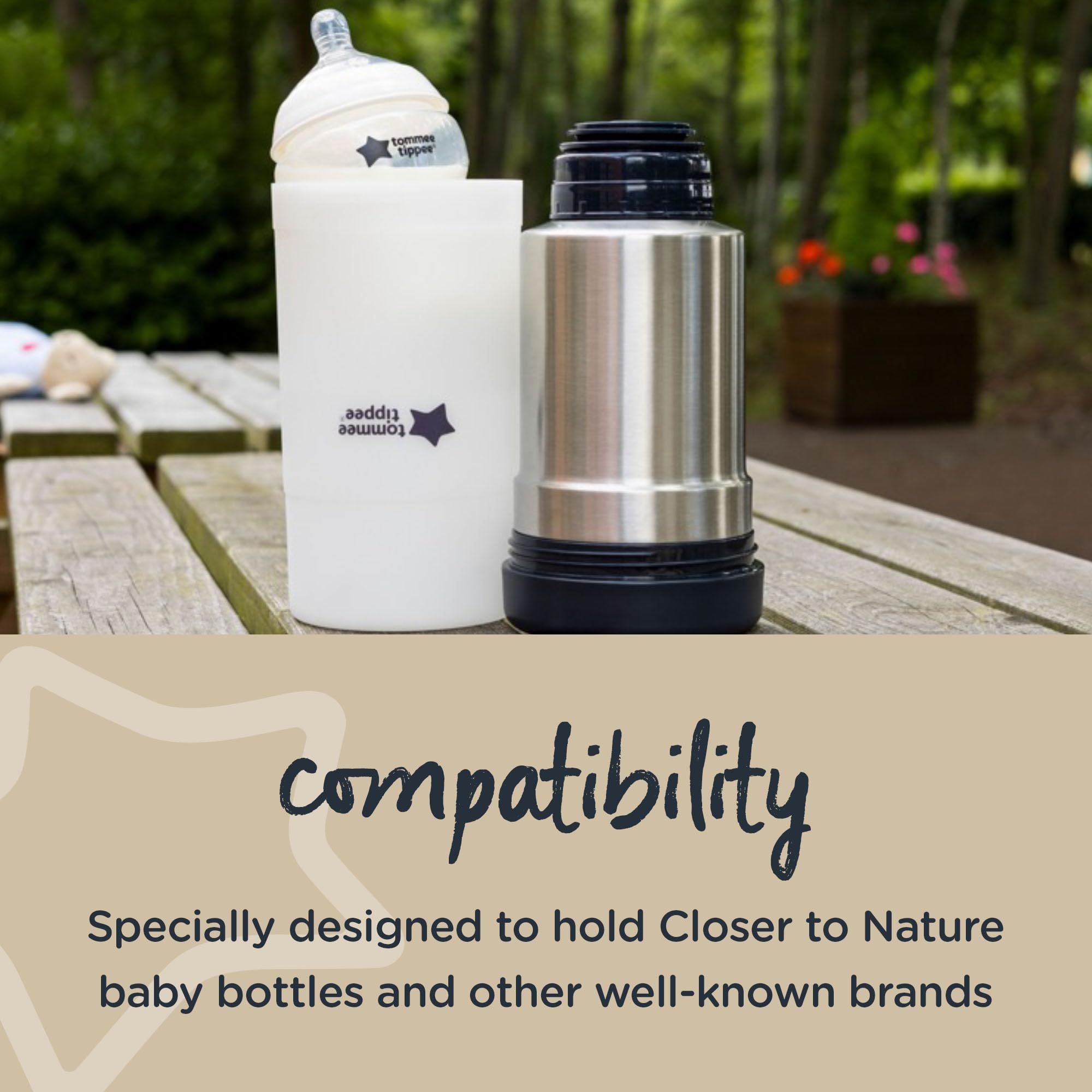 Tommee Tippee Closer to Nature Portable Travel Baby Bottle and Food Warmer, Ideal for Travel, Thermal Insulation, Stainless Steel Flask with Leak-Proof Lid