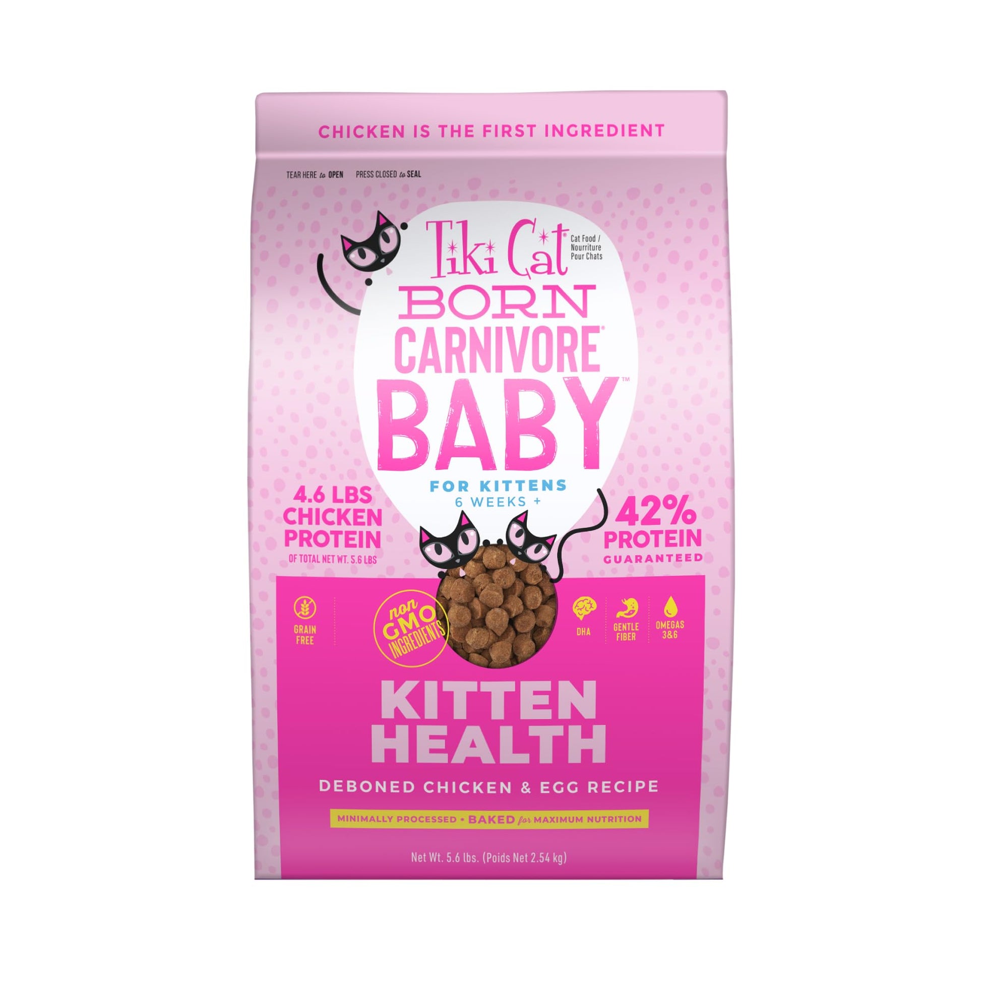Tiki Cat Born Carnivore Baby, High-Protein and Grain-Free, Complete and Balanced Dry Cat Food for Kittens 6 Weeks+, 2.8 lbs. Bag
