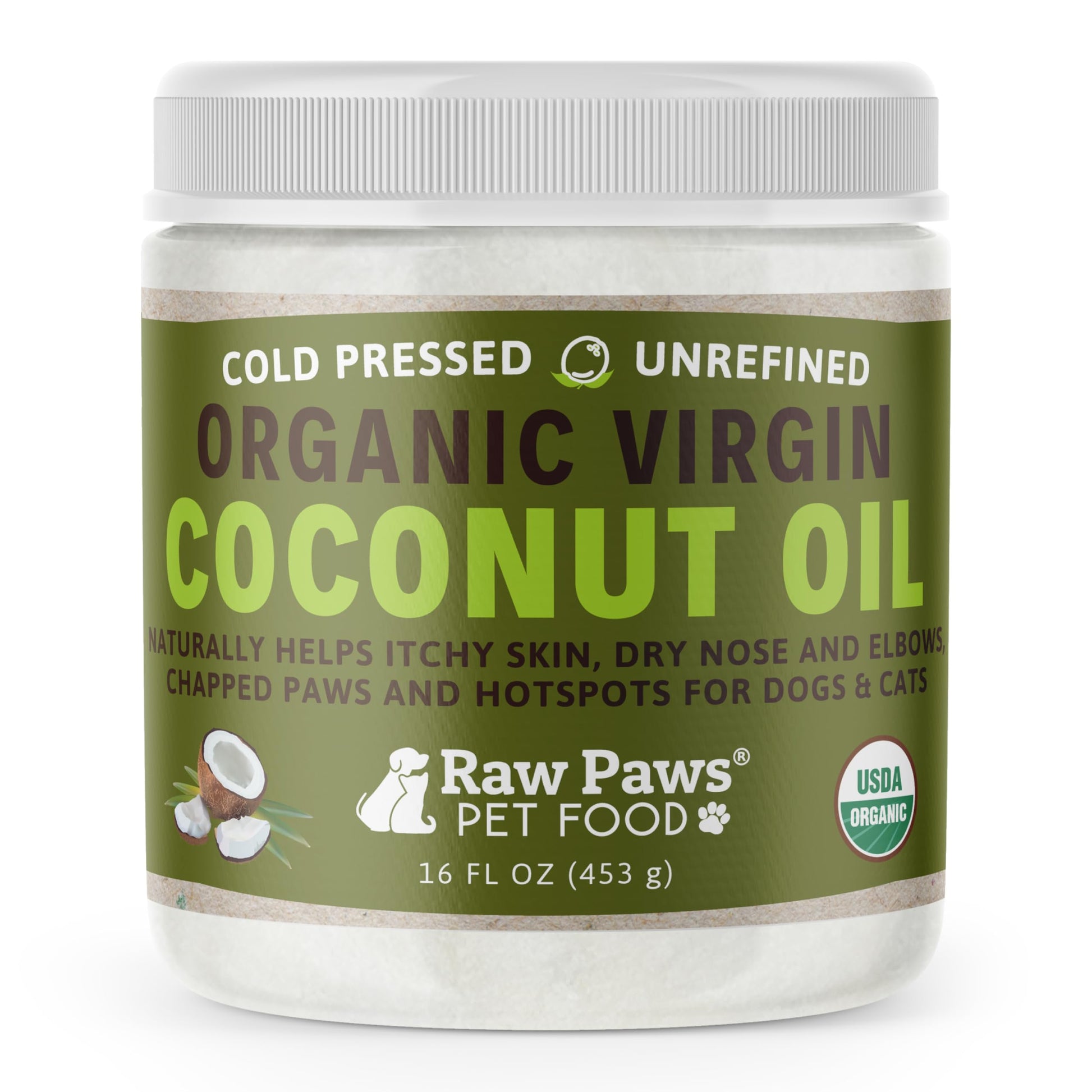 Raw Paws Virgin Organic Coconut Oil for Dogs & Cats, 4-oz - Treatment for Itchy Skin, Dry Nose, Paws - Hot Spot Lotion for Dogs - Natural Hairball Remedy for Dogs