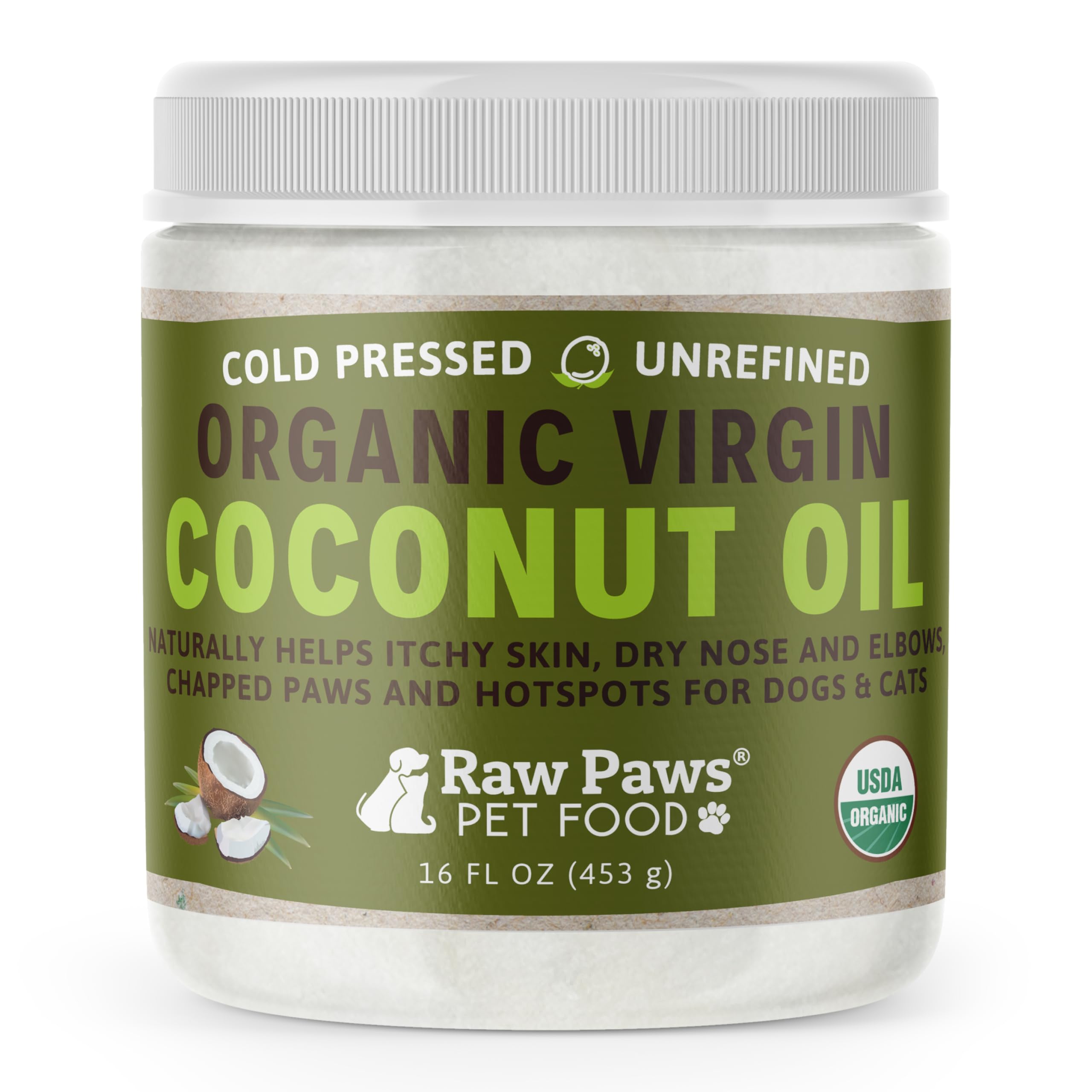 Raw Paws Virgin Organic Coconut Oil for Dogs & Cats, 4-oz - Treatment for Itchy Skin, Dry Nose, Paws - Hot Spot Lotion for Dogs - Natural Hairball Remedy for Dogs