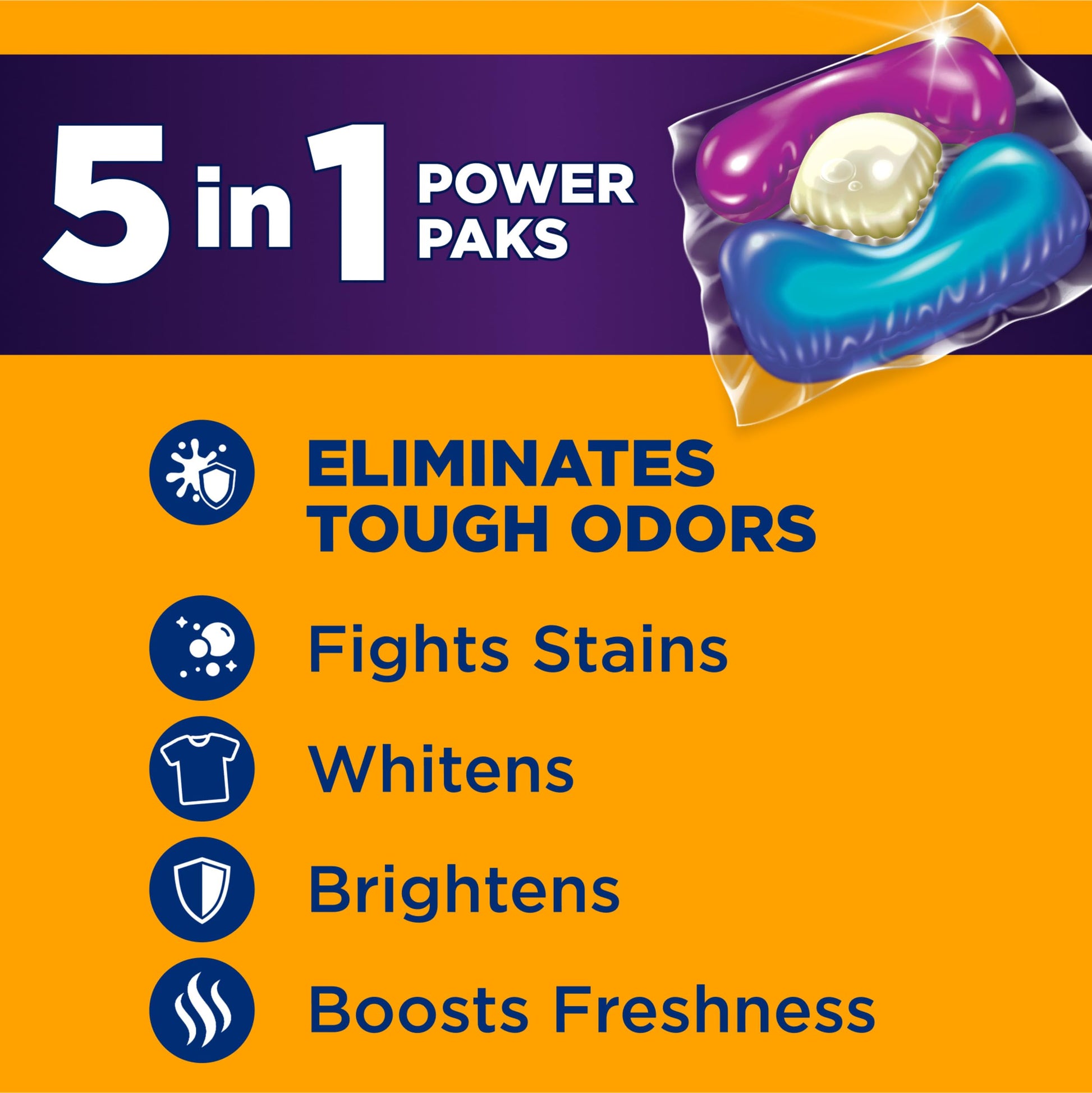 ARM & HAMMER Plus OxiClean with Odor Blasters 5-in-1 Laundry Detergent Power Paks, Laundry Odor Remover, Eliminates Odors, Attacks Stains, Fresh Burst Scent, 42 Count​