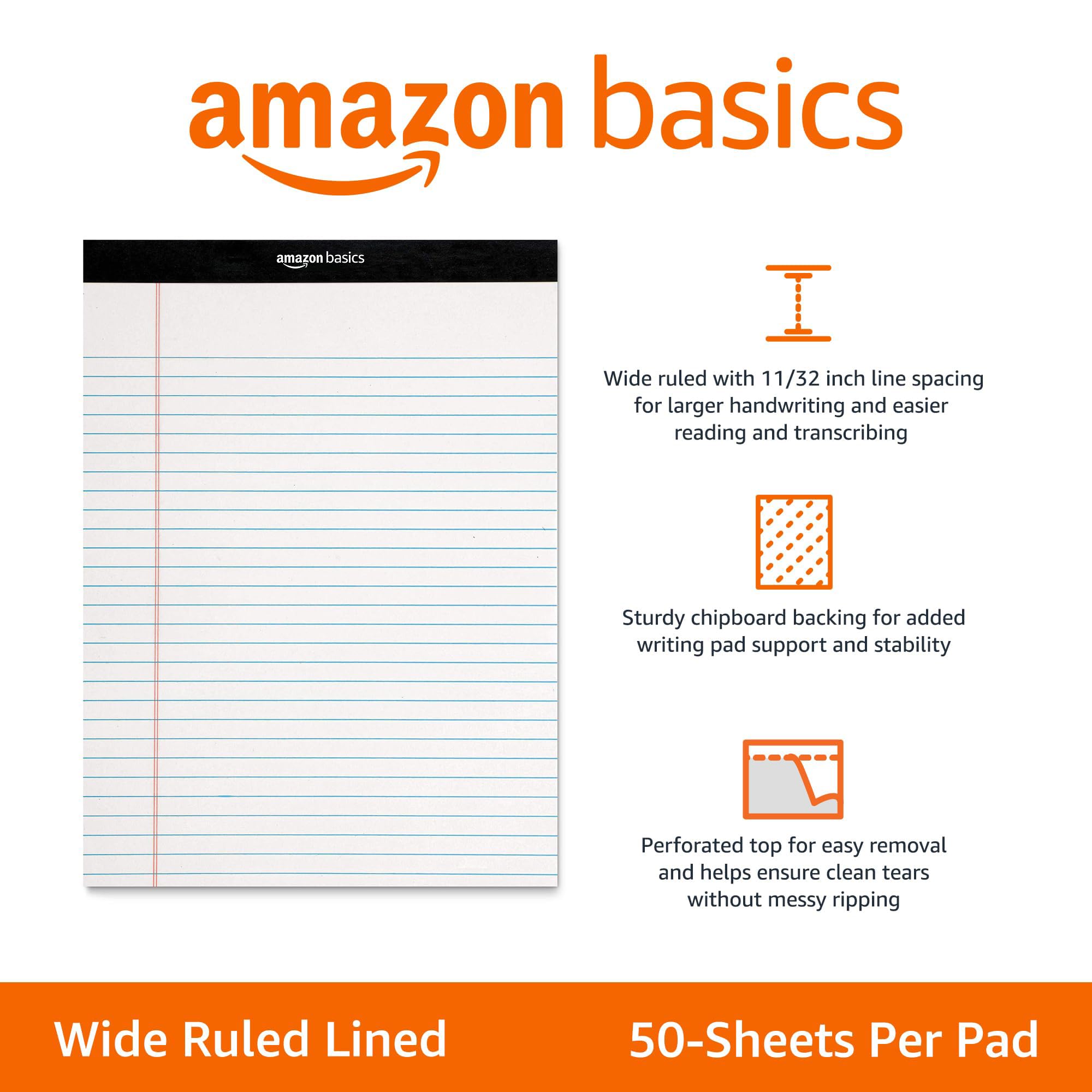 Amazon Basics Narrow Ruled Lined Writing Note Pad, 5 inch x 8 inch, Canary, 600 Count (12 Packs of 50)