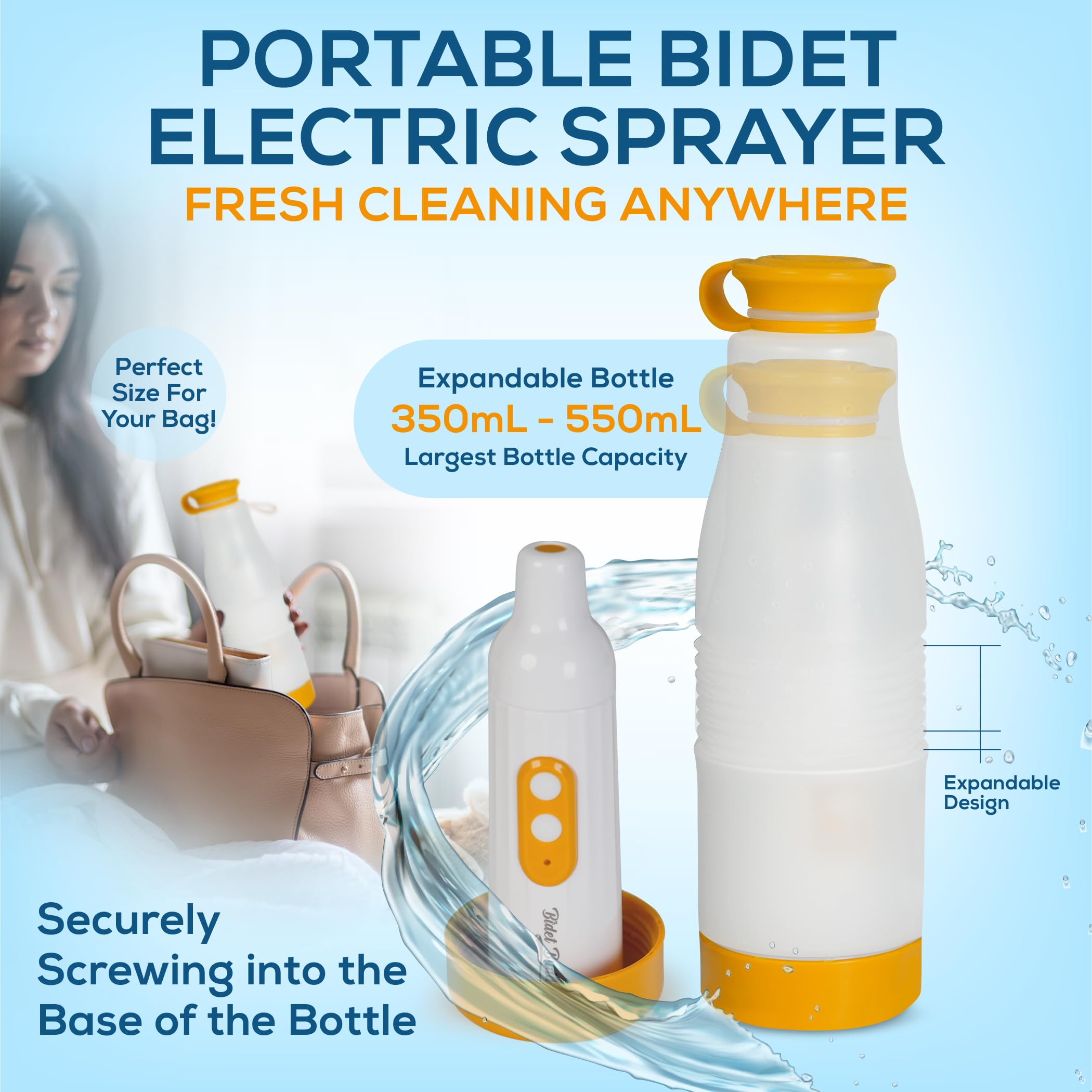 Portable Bidet | Bidet Buddy™ PureJet | High Pressure | Travel Bidet | 550ML Portable Bidet for Travel | Handheld Bidet | Rechargeable Electric Portable Bidet for Women & Men | Travel Bidet Portable