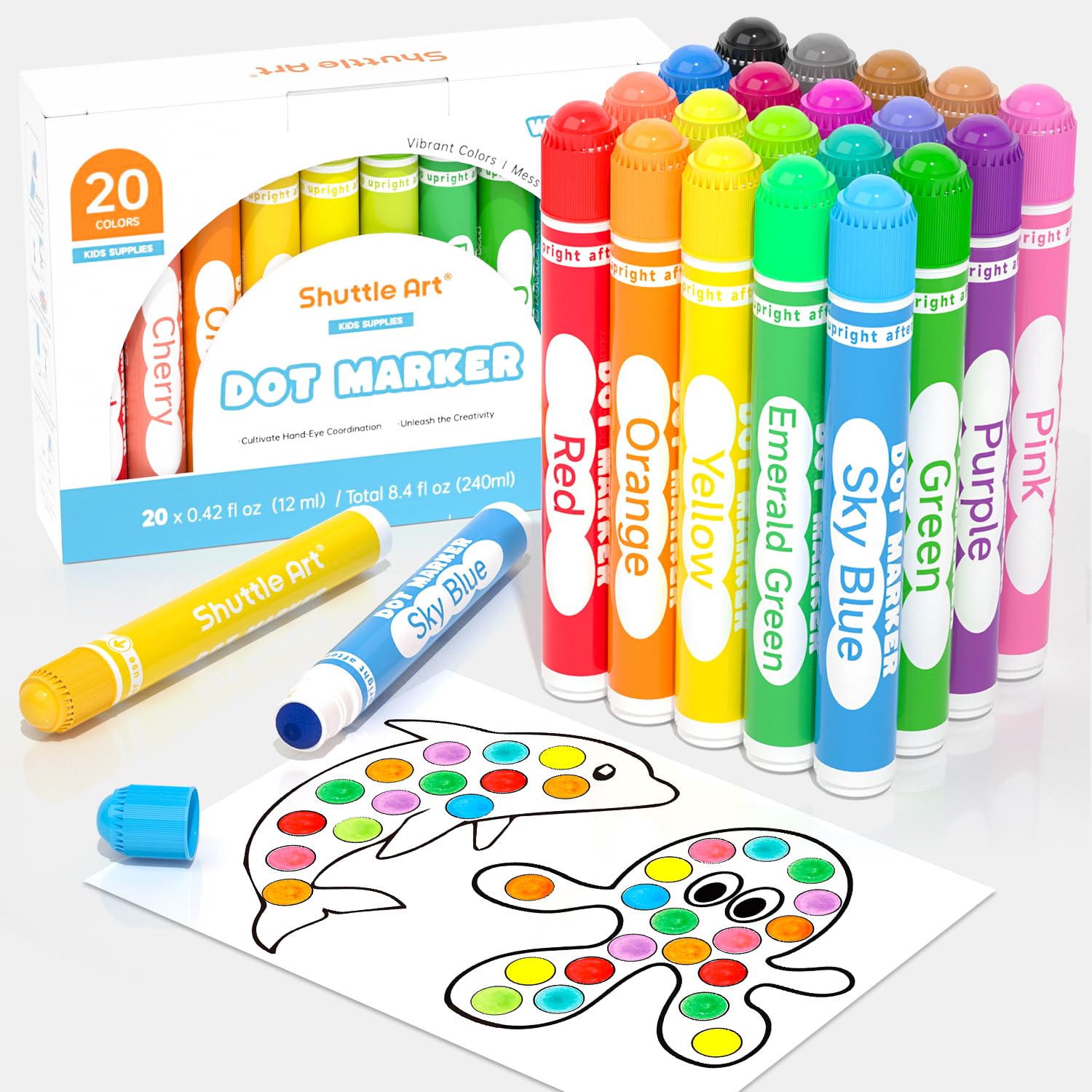 Shuttle Art Dot Markers, 20 Colors Washable Markers for Toddlers,Bingo Daubers Supplies Kids Preschool Children, Non Toxic Water-Based