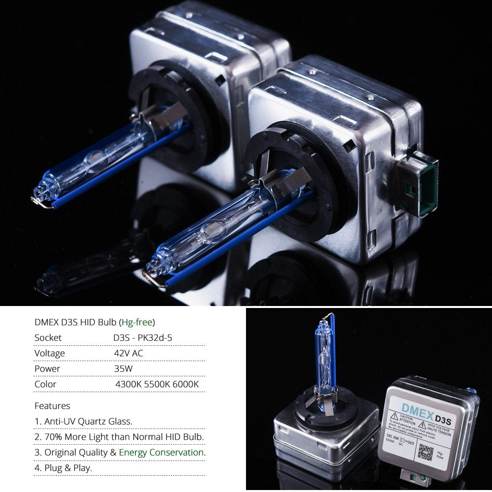DMEX D3S HID Headlight Bulbs Xenon 6000K Cool White 35W Replacement 66340 42403 42302 Headlamp - Pack of 2(Not fit Halogen Headlight Assembly)